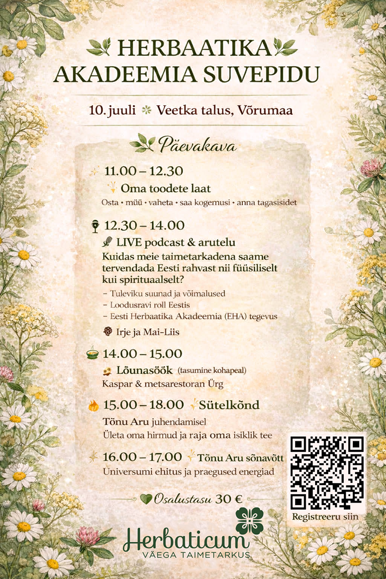 Herbaatika Akadeemia Suvepidu 2026 Veetkal