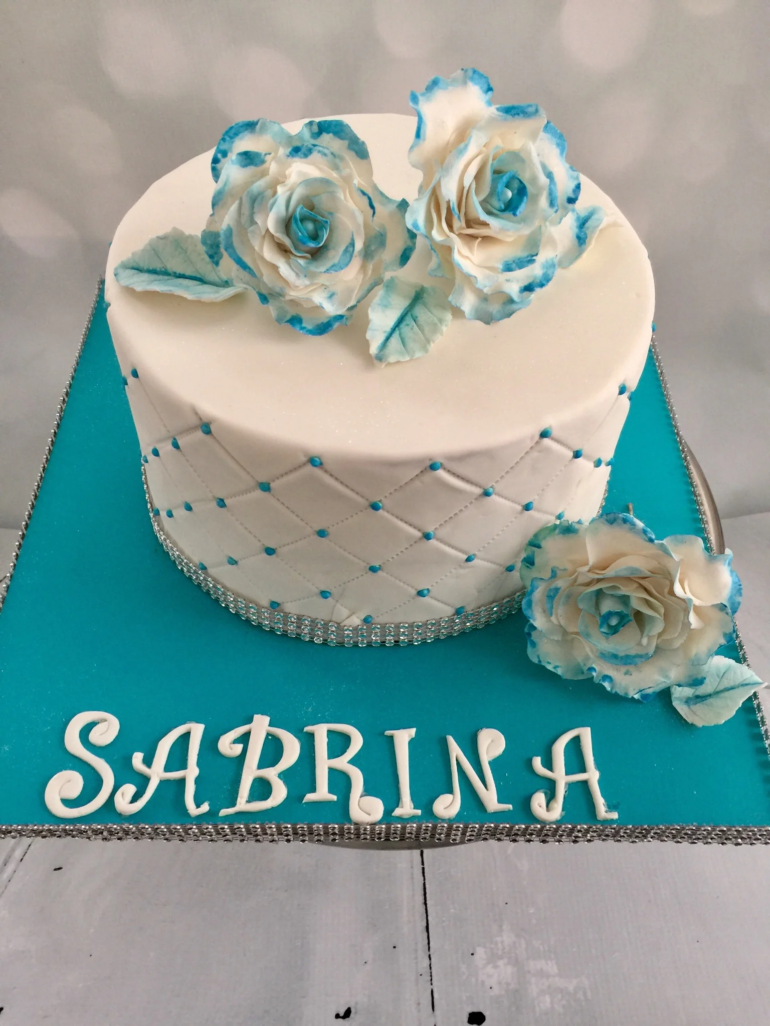 Teal Rose Birthday Cake