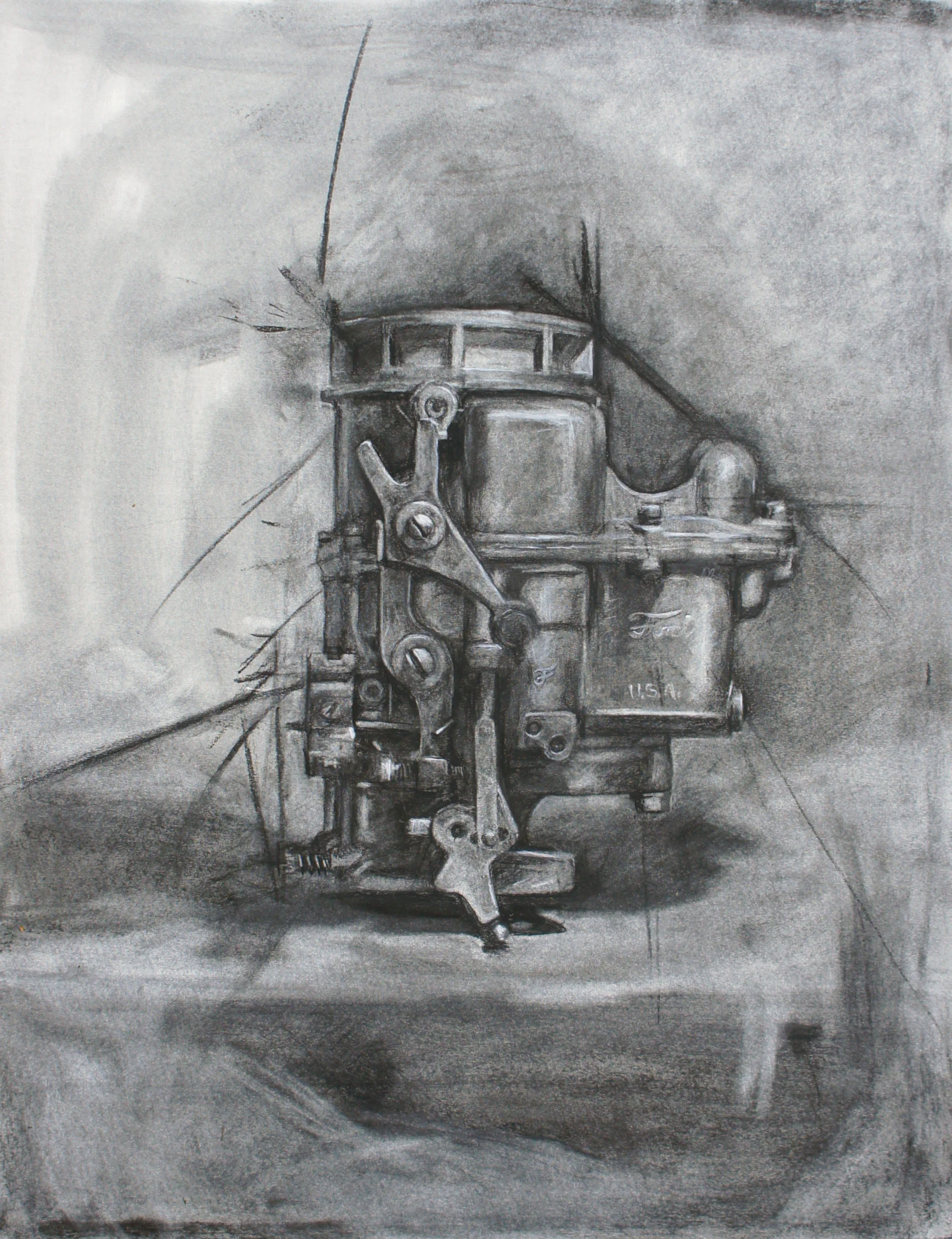 Ford Carb, Charcoal on paper, 18x24 in