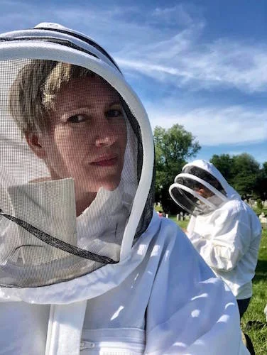 me in a bee jacket and veil…ready for takeoff!