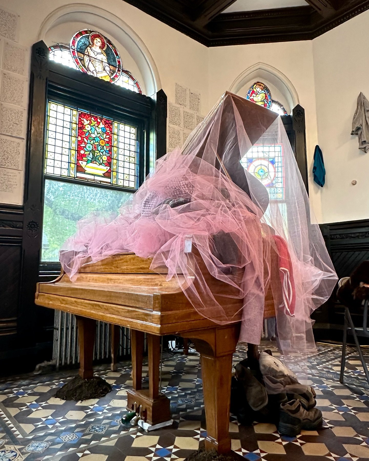 Yesterday I stepped inside the Gatehouse at Green-Wood cemetery and met Adam Tendler, the artist in residence. The room was soaked with light and in the center of it was a piano draped with old clothes (donated by people who have lost someone they lo