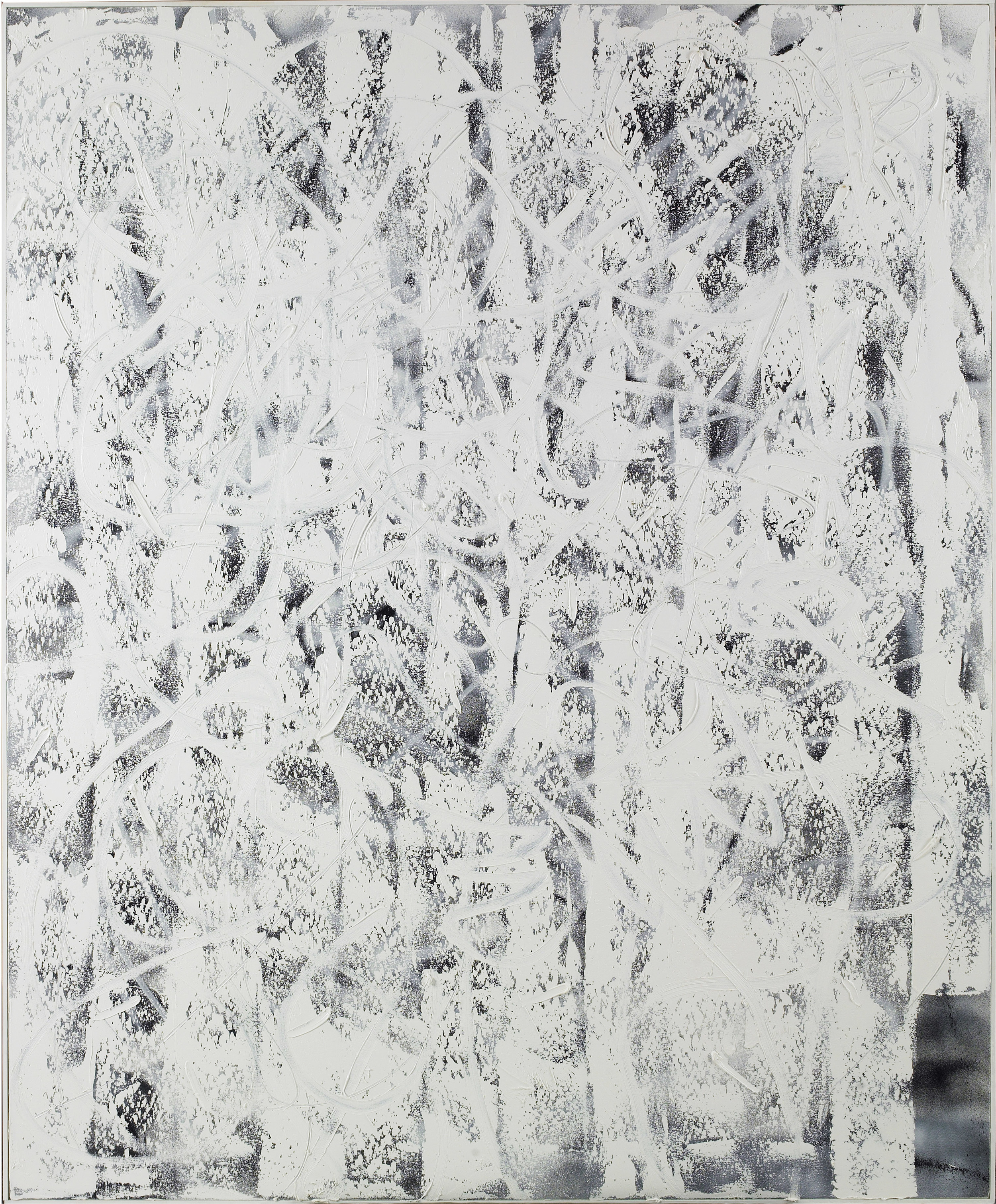 Why Let Serious People Debate, 2014, lacquer on canvas, 68 x 55 1/2 inches