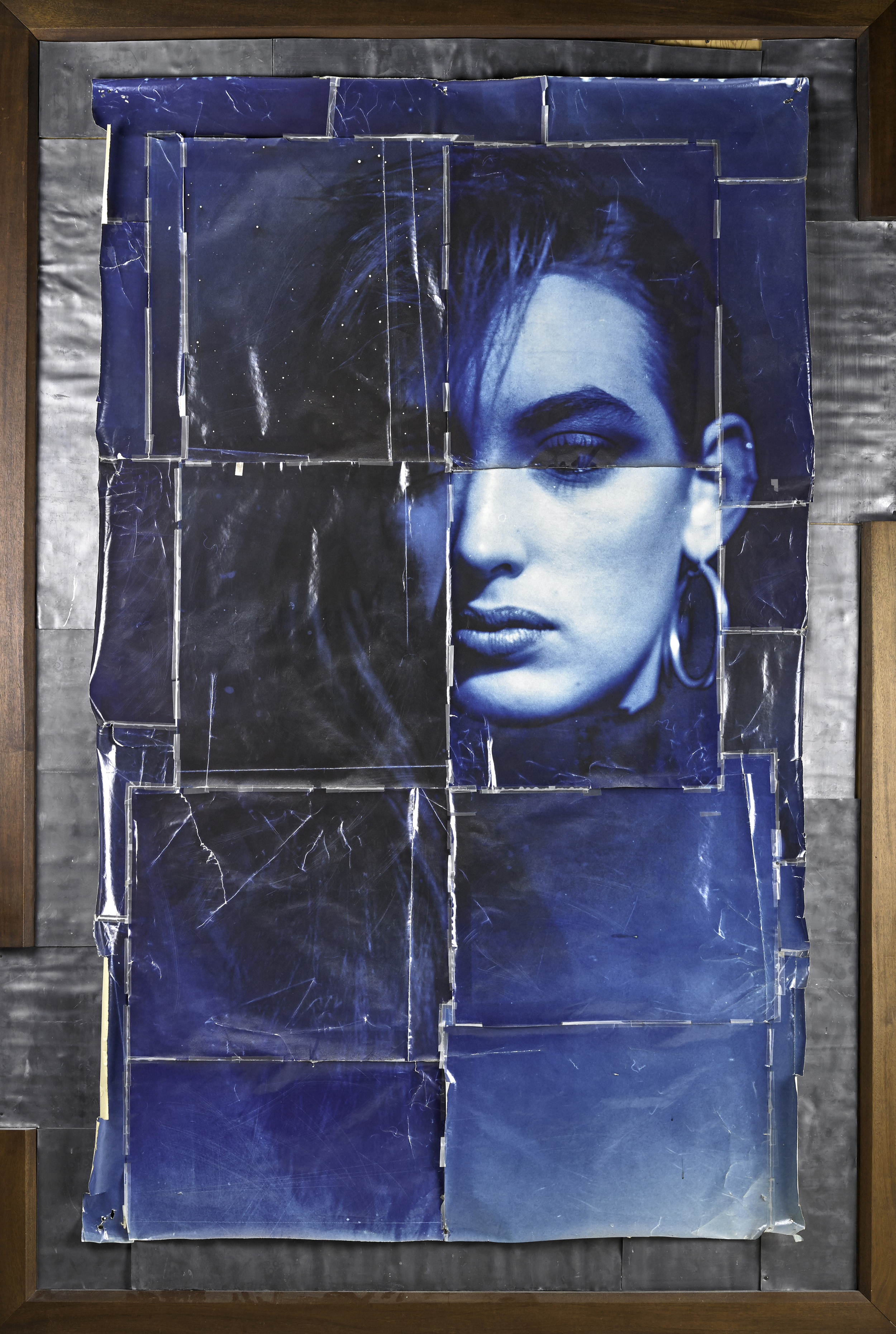 Blue Lisa, 1987 , toned silver print, lead, tape and wood, 97 1/2 x 68 1/4 inches