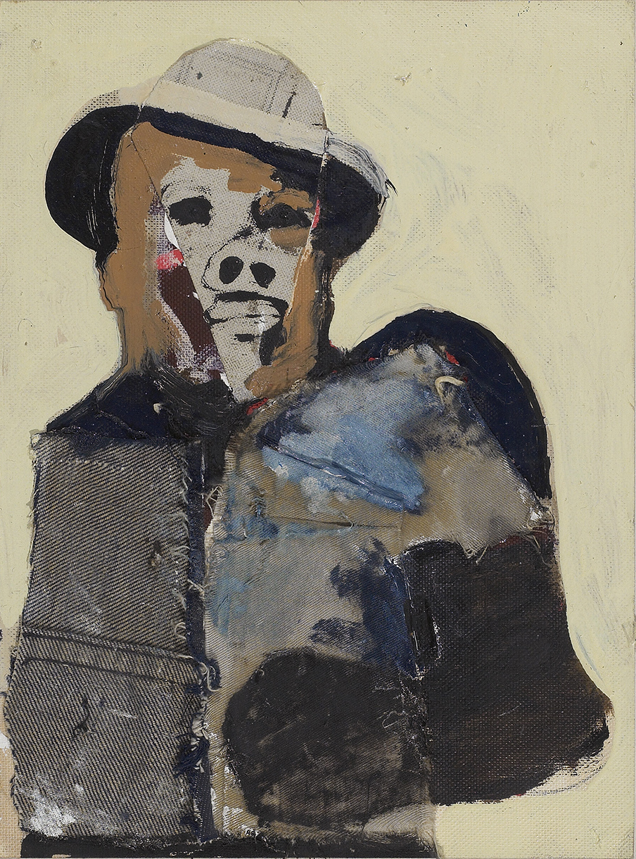 Jack J (Jack Johnson) , 1970, oil and collage on canvas board, 12 x 9 inches