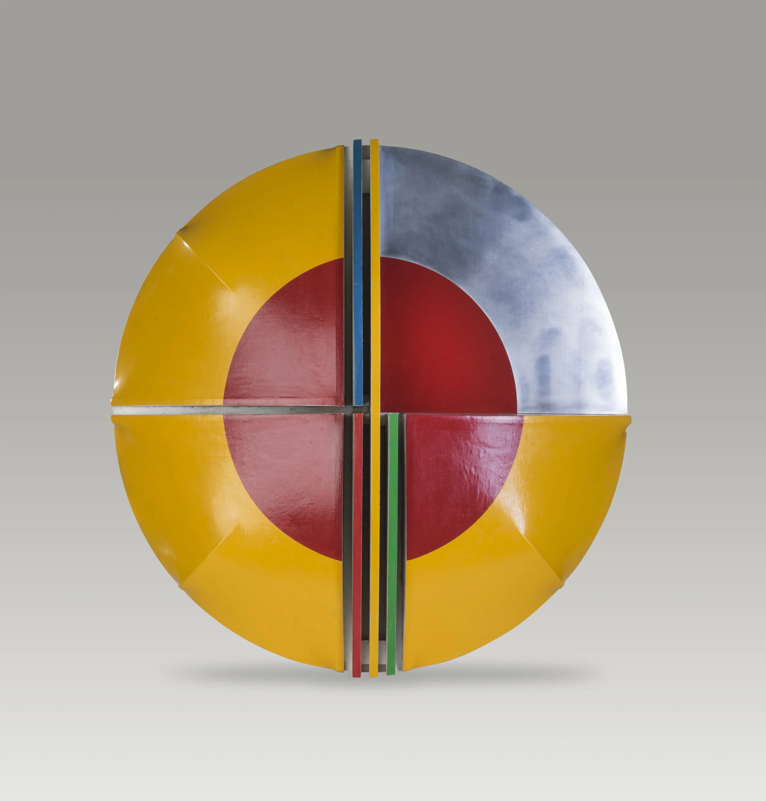 Fred Troller , Yellow Shield, c. 1960, acrylic on shaped canvas, 70 3/4 x 11 x 7 3/4 inches