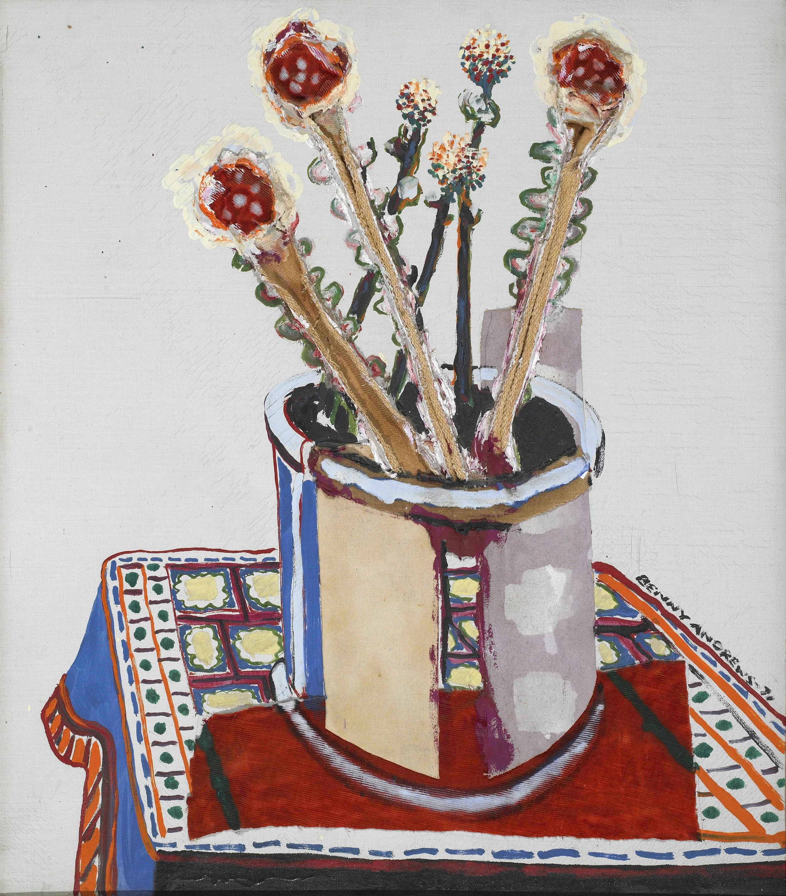 SOLD Untitled (Still Life), 1971, oil and collage on canvas, 27 x 24 inches