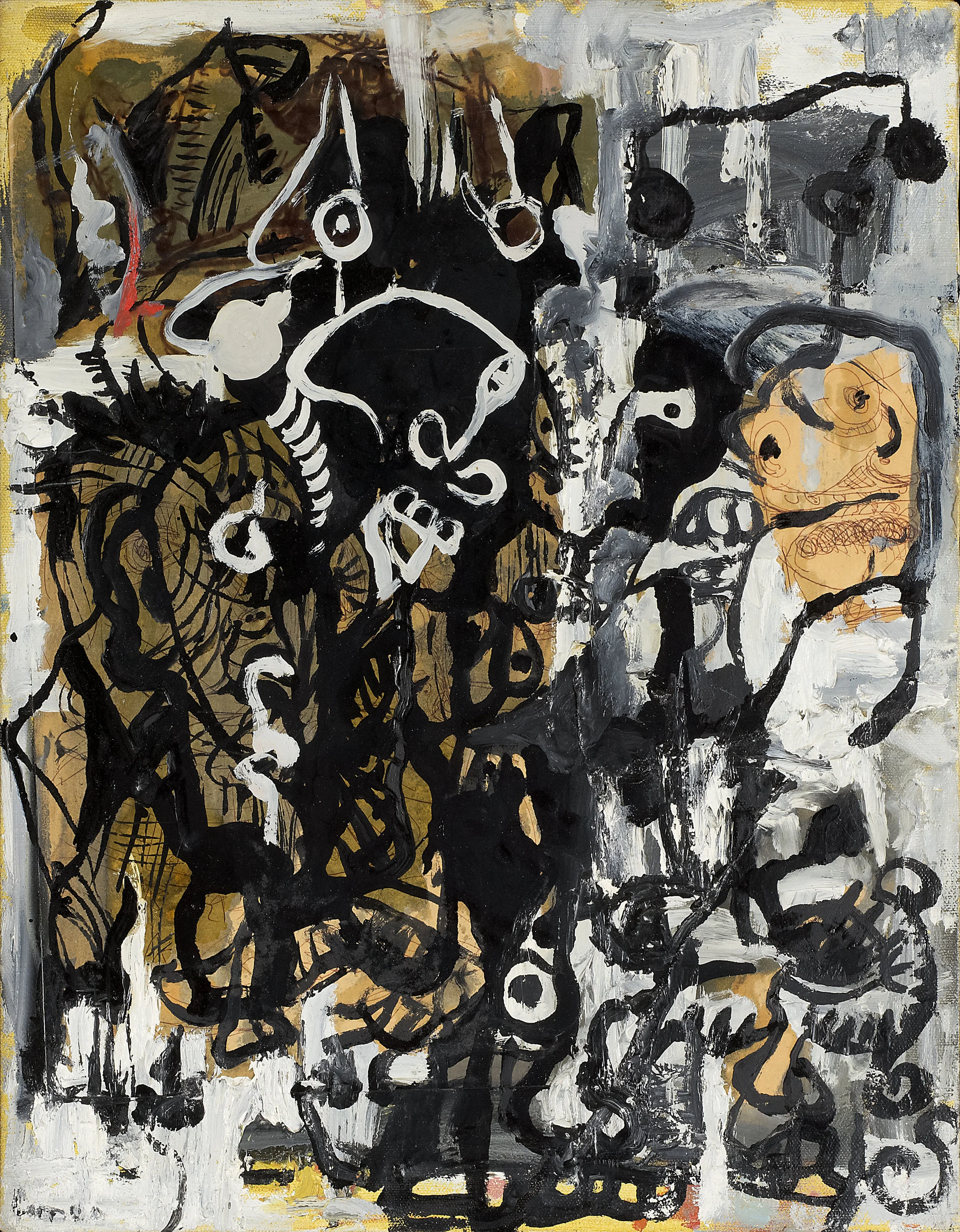 SOLD Improvisation I , 1984, oil and collage on canvas, 18 x 14 inches