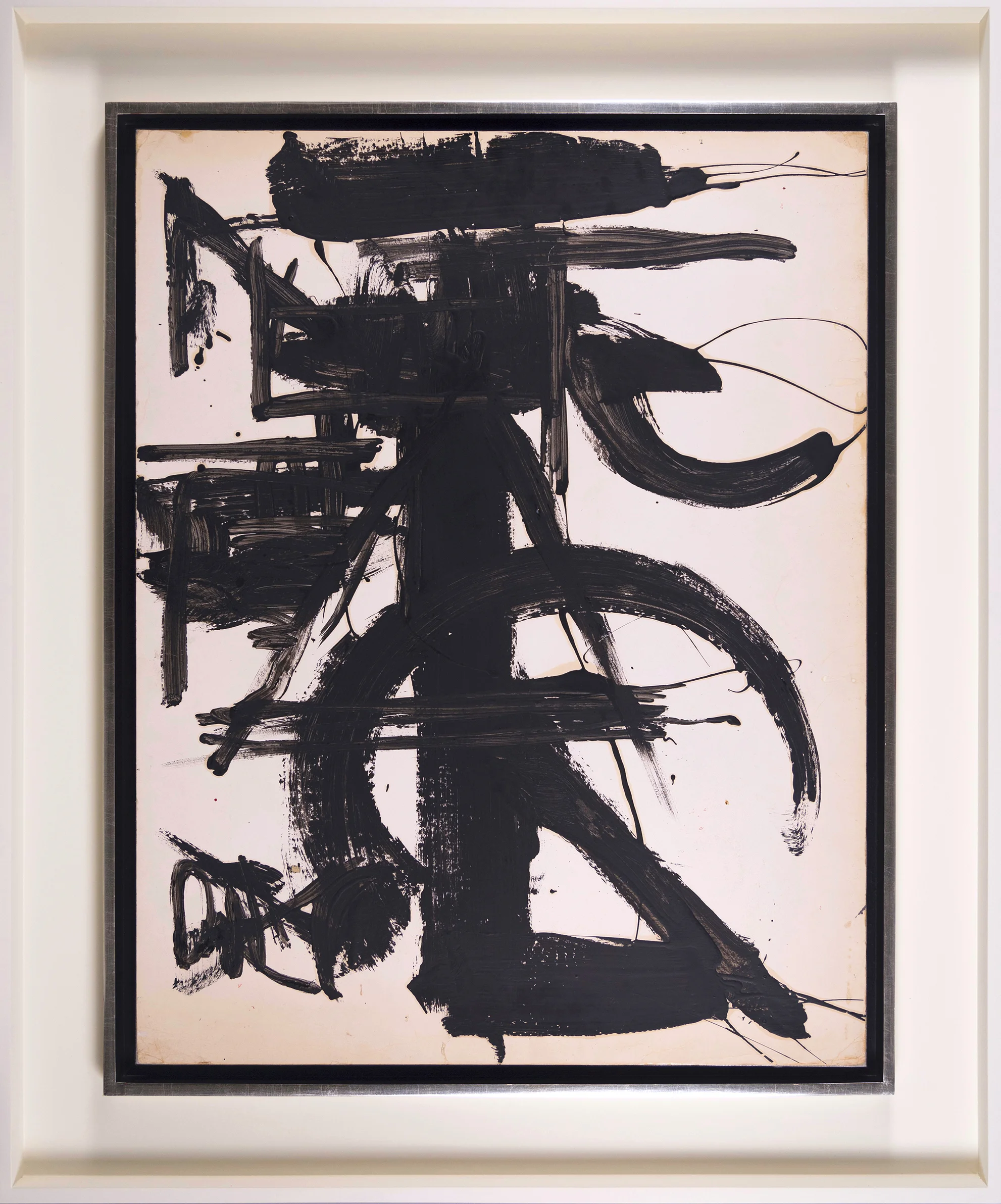 Black & White with Abstract, Enamel on oaktag, c. 1970, 28 x 22 inches