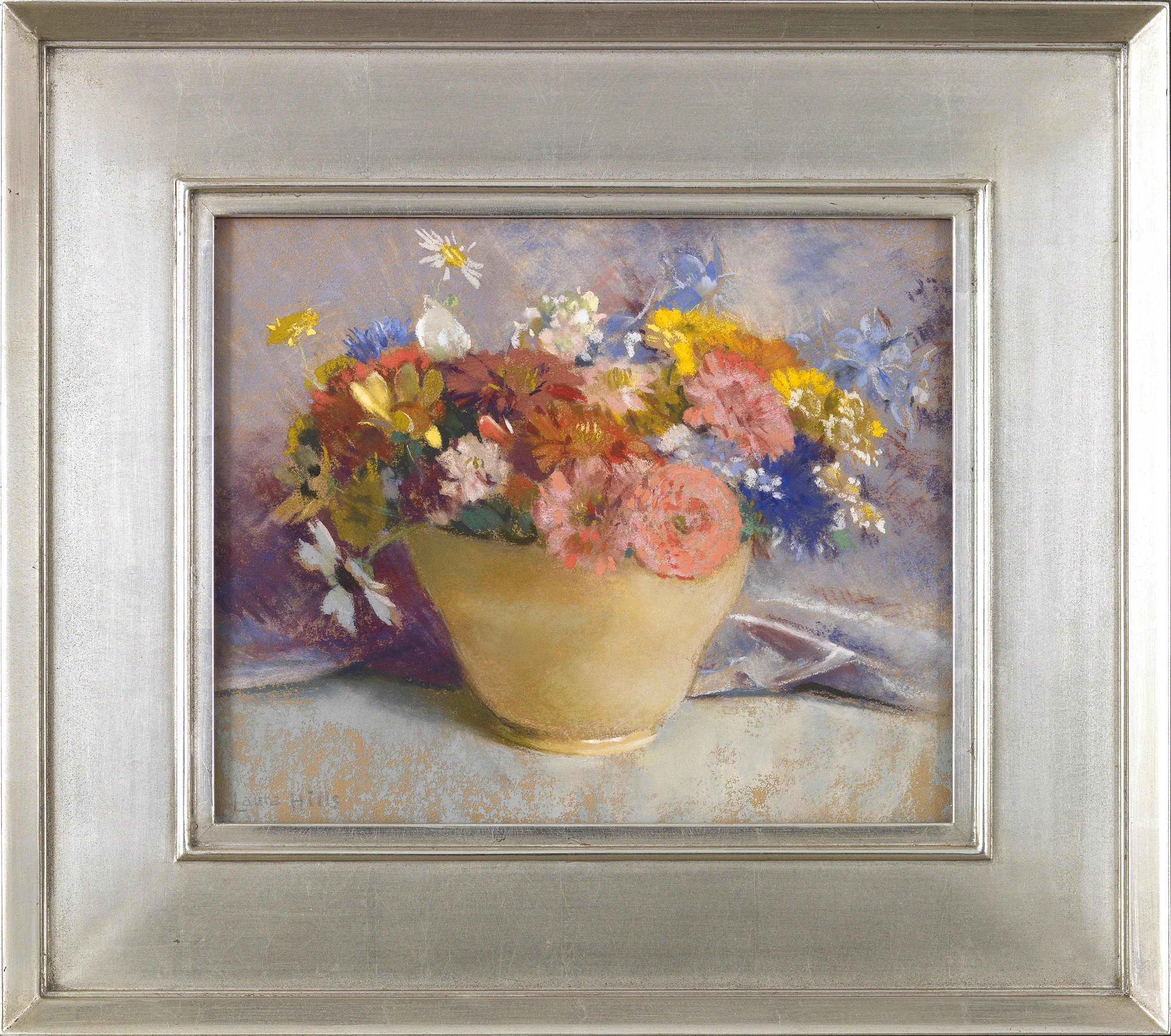 Mixed Flowers in a Yellow Vase , Pastel on paper laid down on board, 10 1/2 x 13 inches