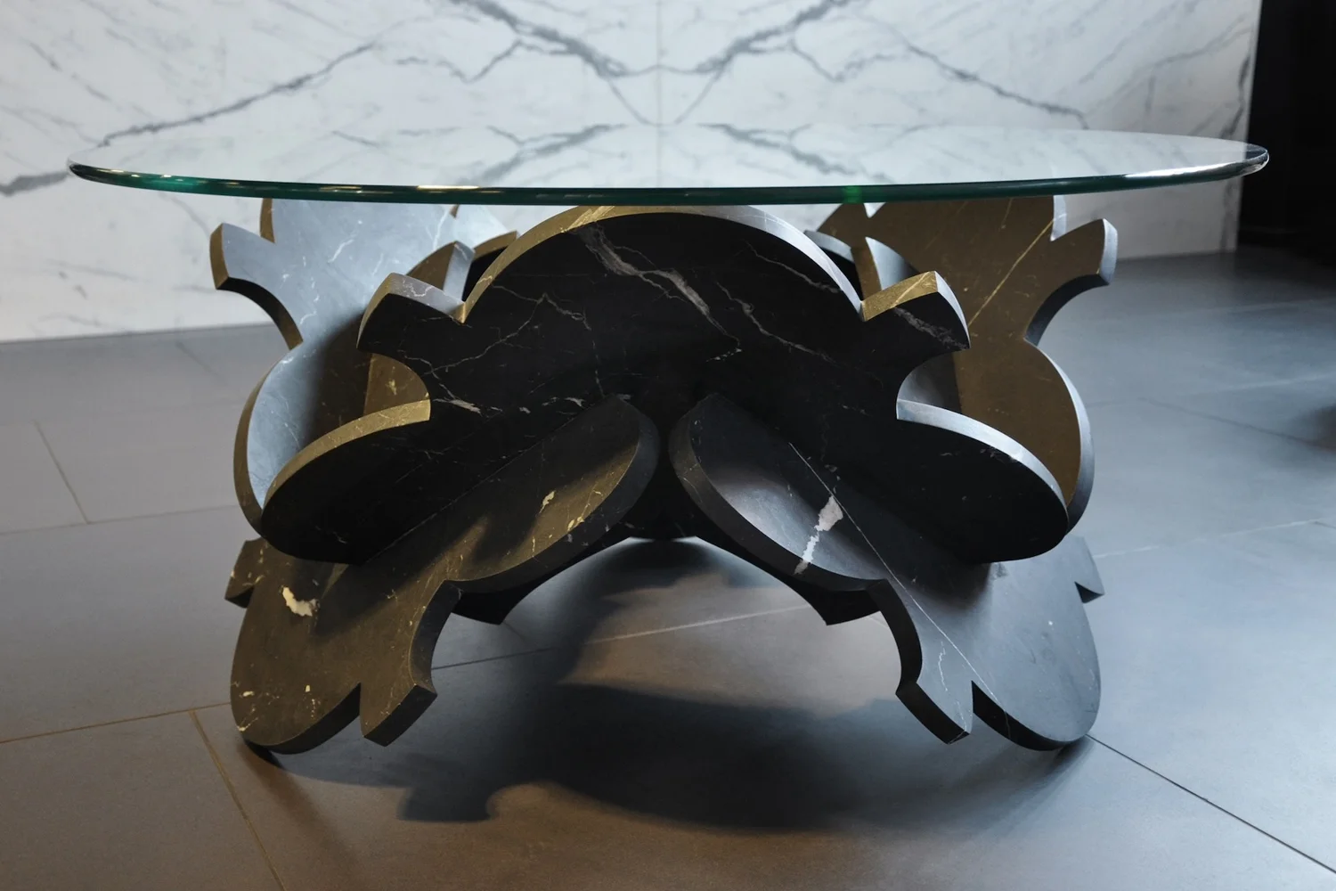 Lotus Cocktail Table in Nero Marquina Marble.