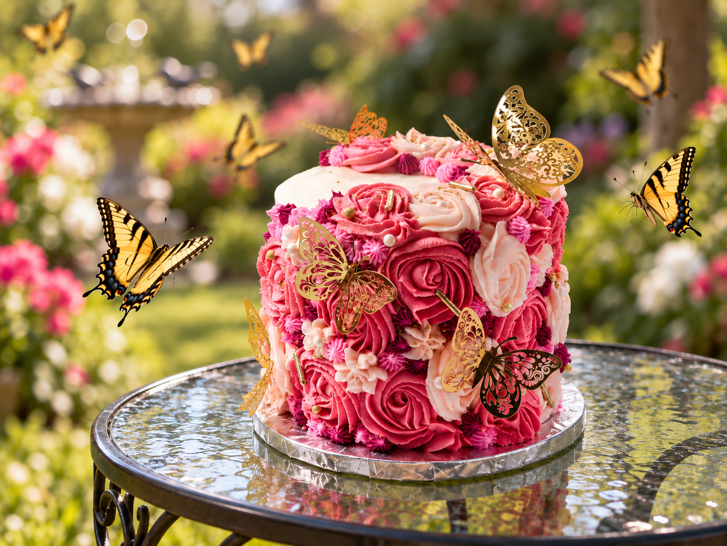 Dreamy Pink Garden Butterfly Cake.png