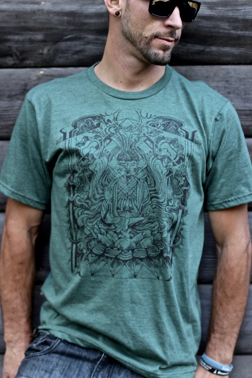 Organic sacred geometry t shirts sustainable eco fashion Buddha