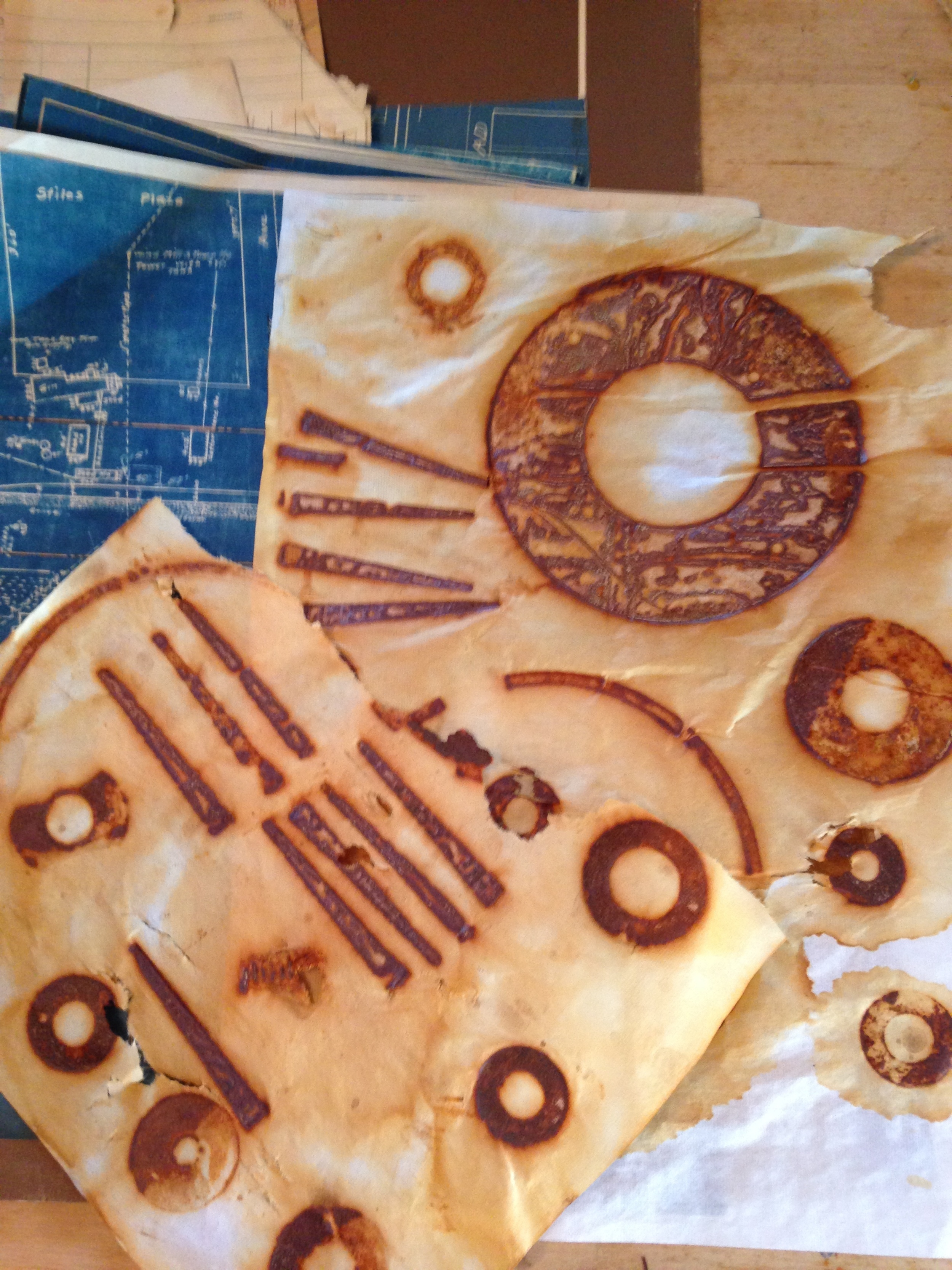  Prints on rice paper. Rust looks great with blue. 