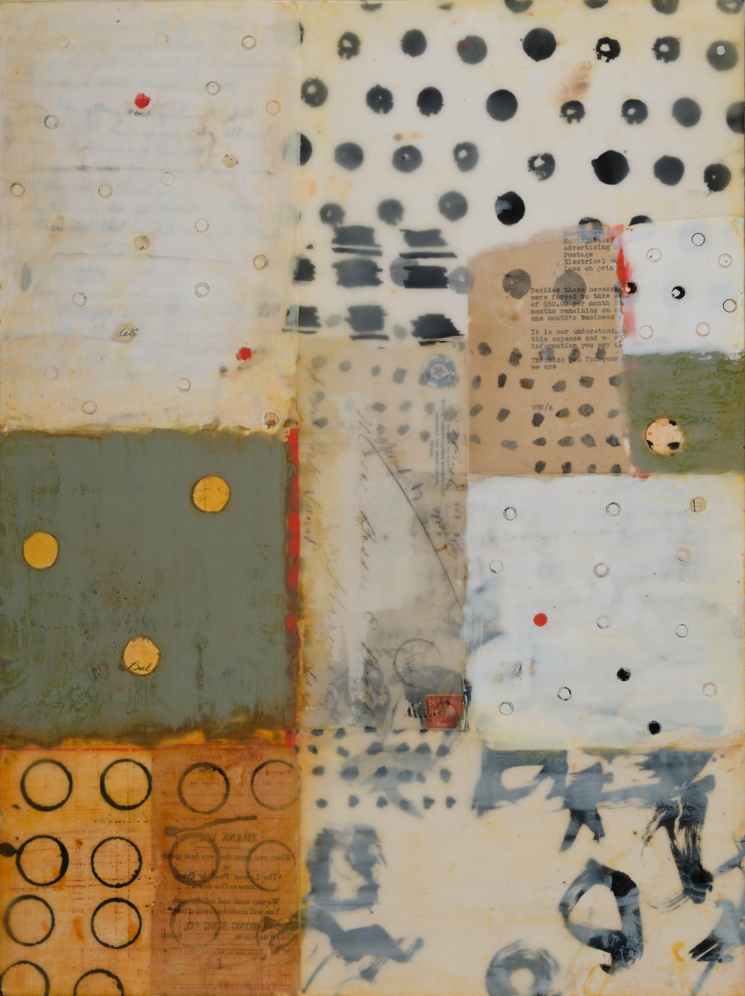 Thank You, 24" x 18" x 1.5", encaustic, oil, ink, and collage on cradled wood panel