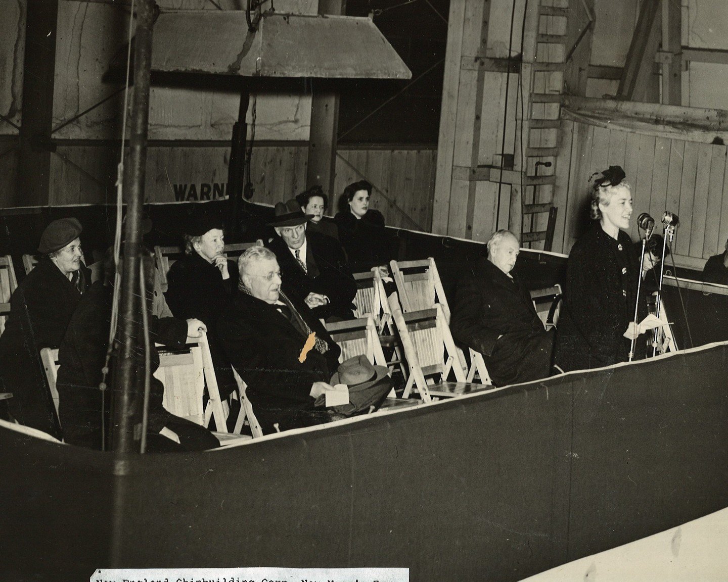 In anticipation of tomorrow's holiday, Representative Smith visited New England Shipbuilding and attended a New Year's Day Rally (January 1, 1945).