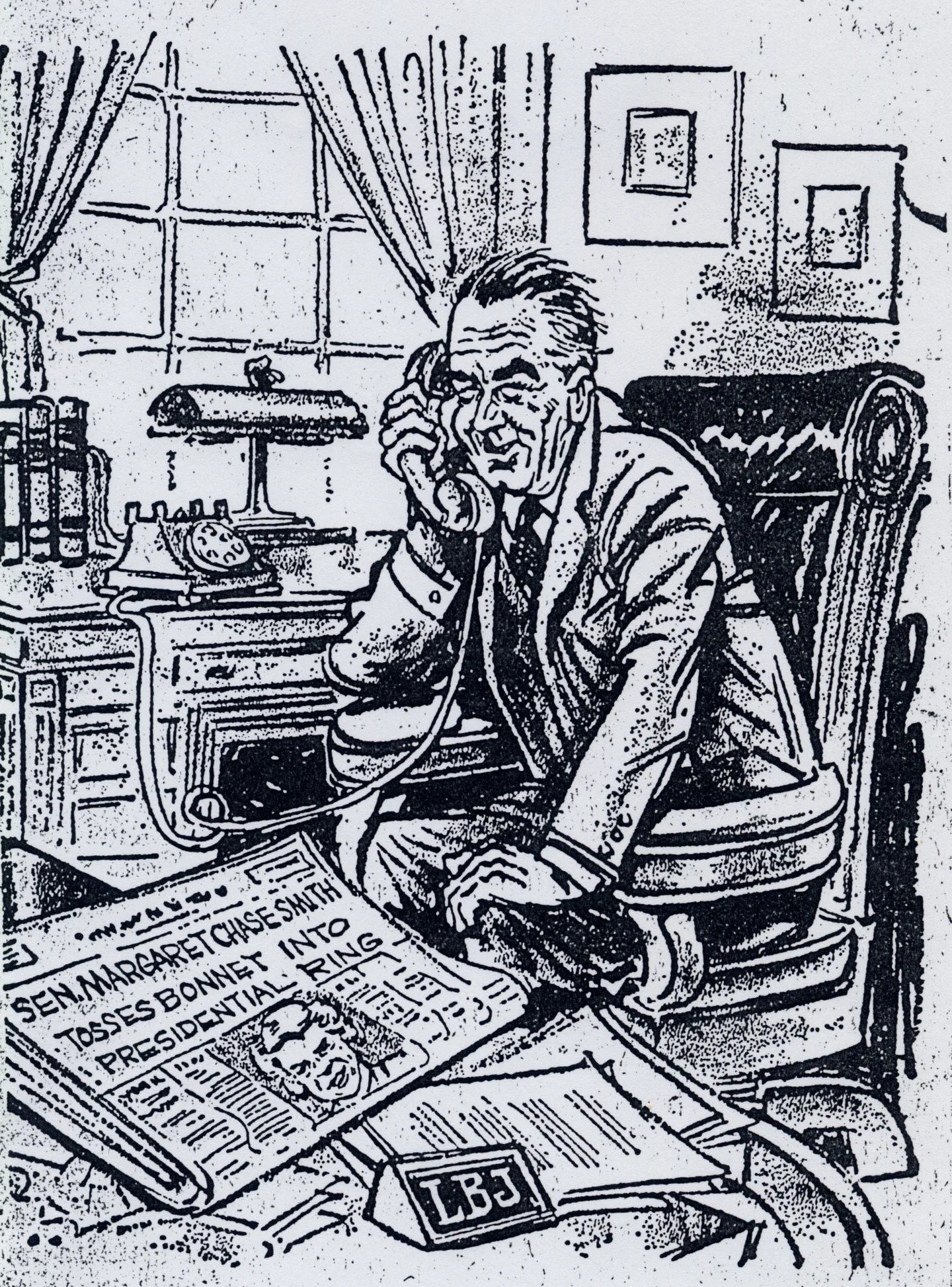 WABI recently ran a short segment on the Senator's presidential announcement. Coincidentally, this cartoon featuring LBJ was published in the "Detroit News" #OTD 62 years ago.
https://ow.ly/4GXA50Y5obv