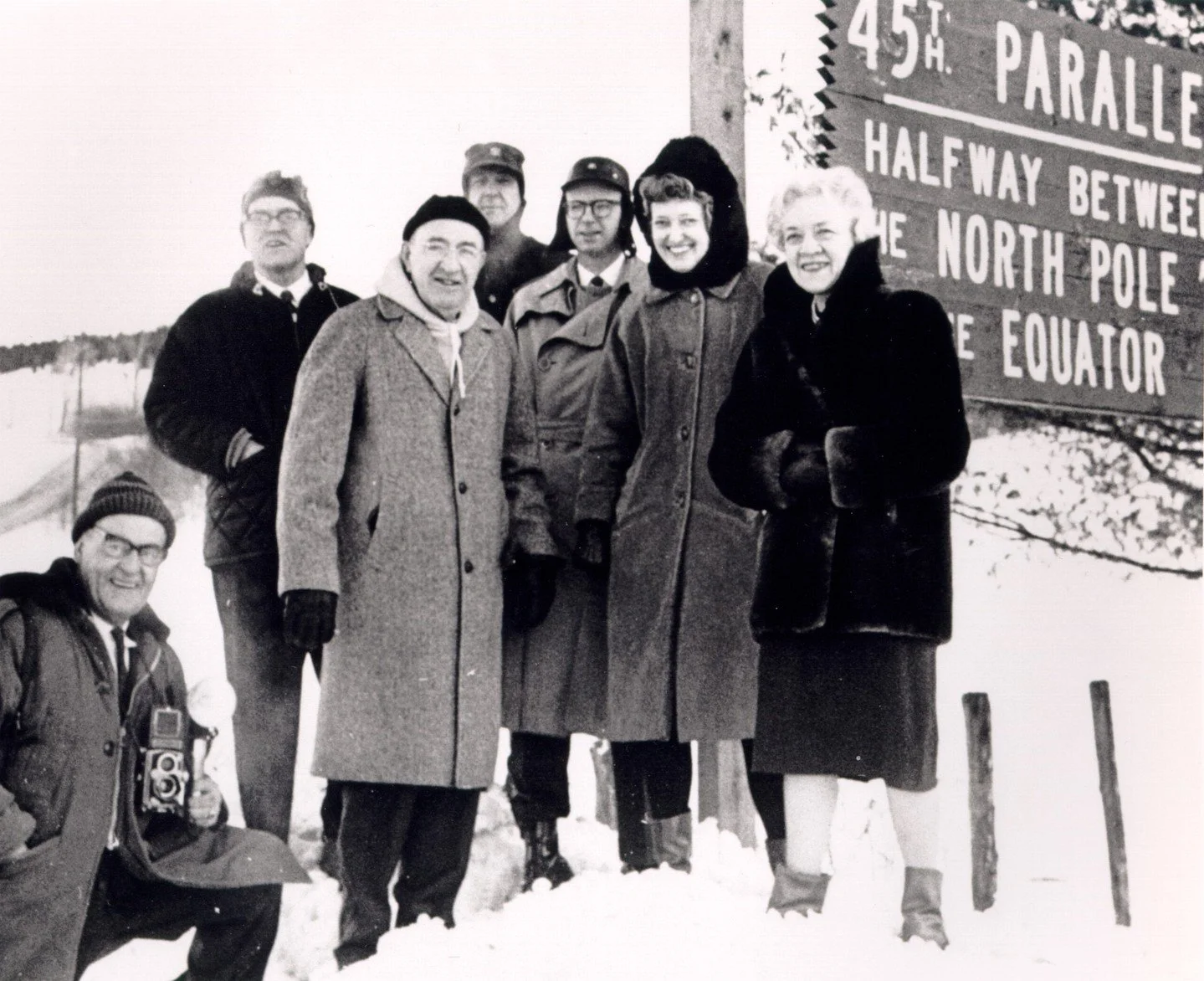 #OTD in 1964, Senator Smith spent time campaigning in the New Hampshire primary. This photo was taken in Pittsburgh, NH alongside reporters Elsie Carper and David Broder.