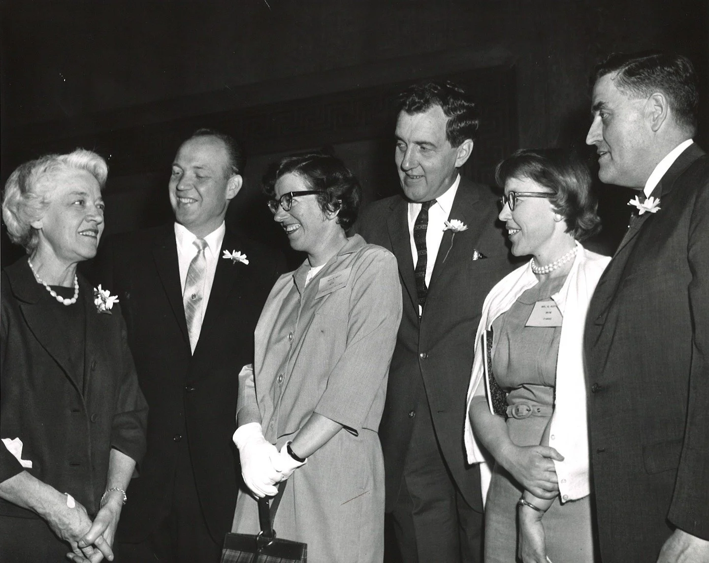 #OTD in 1963 Senator Smith and the entire congressional delegation from Maine, which included (L-R) Stanley Tupper, Edmund Muskie, and Clifford McIntire, met with members of the League of Women Voters.