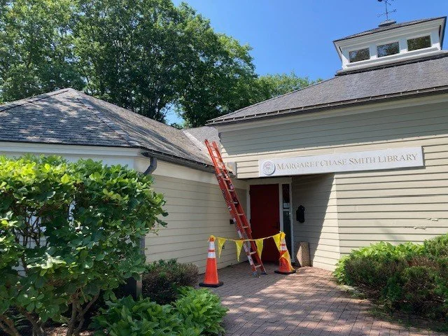 The Library is currently getting some much needed repairs done to the slate roof!
