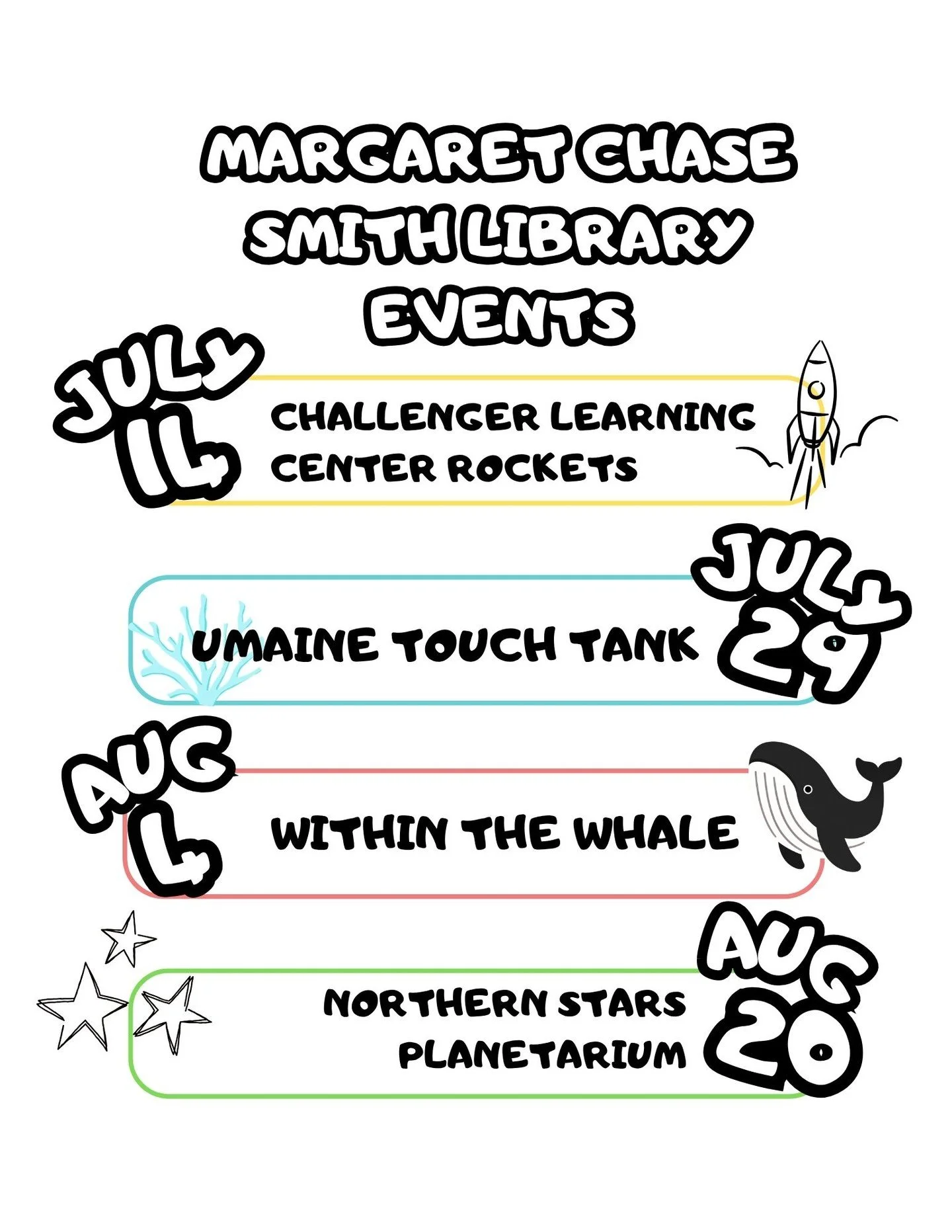 We are excited about this summer's children's programming at the MCSL! All events will be hosted at our facility with programming in August in partnership with the Skowhegan Free Public Library. All events are free, but require registration and have 