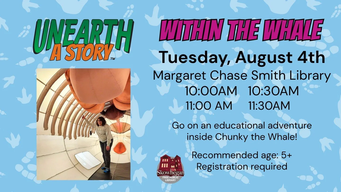 Chunky the Whale is coming! 
Wanna walk through a life size whale?! Click the link below for more information and to register for the event!
https://www.mcslibrary.org/mcsl-events/2026/8/4/summer-childrens-program-within-the-whale