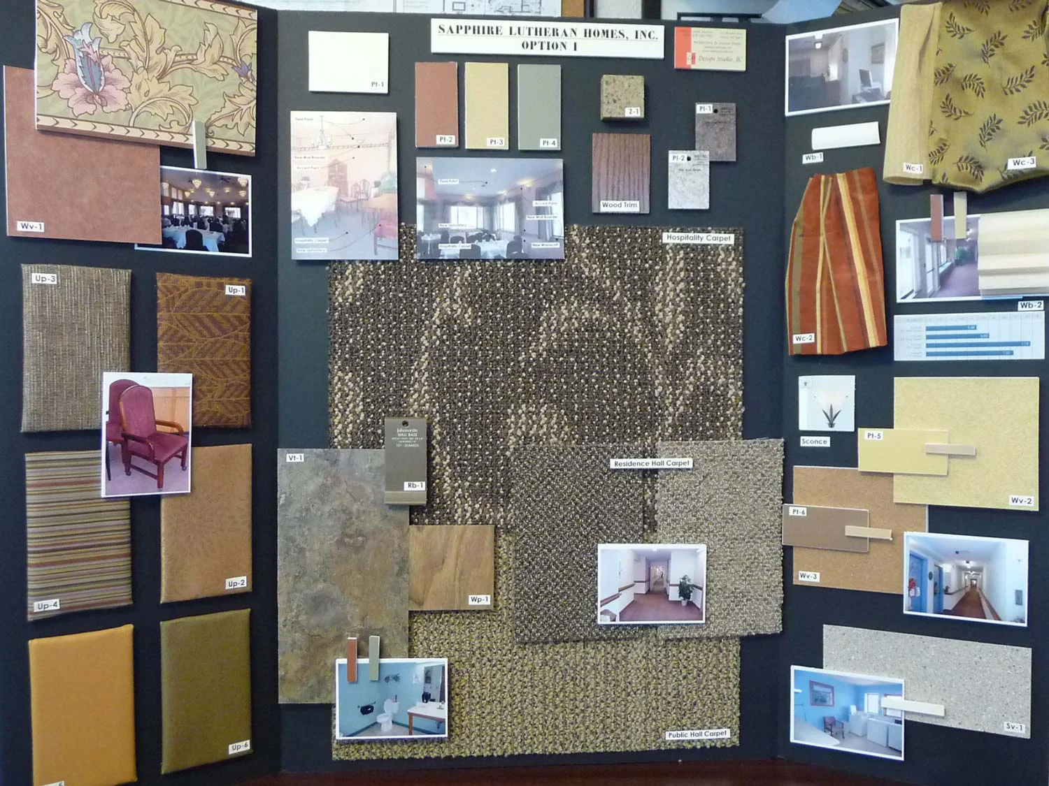 Color, finish, and story boards display choices for interior and exterior materials allowing clients to make focused and educated selections.