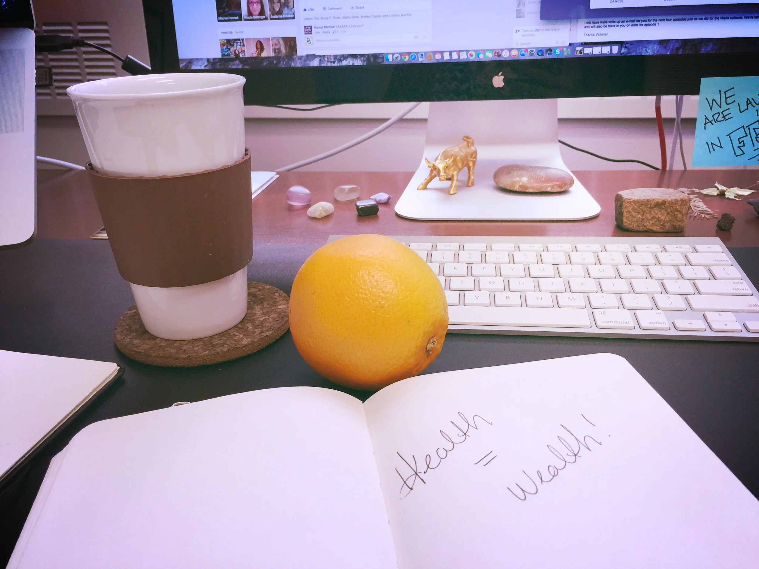 Staged shot - ha! Green tea, and my body journal is at home, so this is my work journal sitting in!