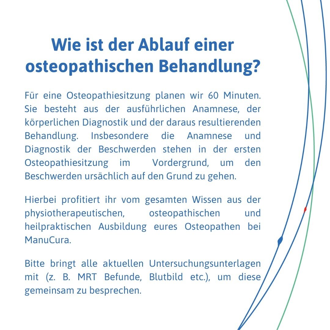 In diesem Post erkl&auml;ren wir euch, wie eine osteopathische Behandlung bei uns abl&auml;uft und z. B. welche Unterlagen daf&uuml;r wichtig sein k&ouml;nnen 👆 Weitere Infos rund um Osteopathie bei ManuCura findet ihr in unserem Story Highlight Ost