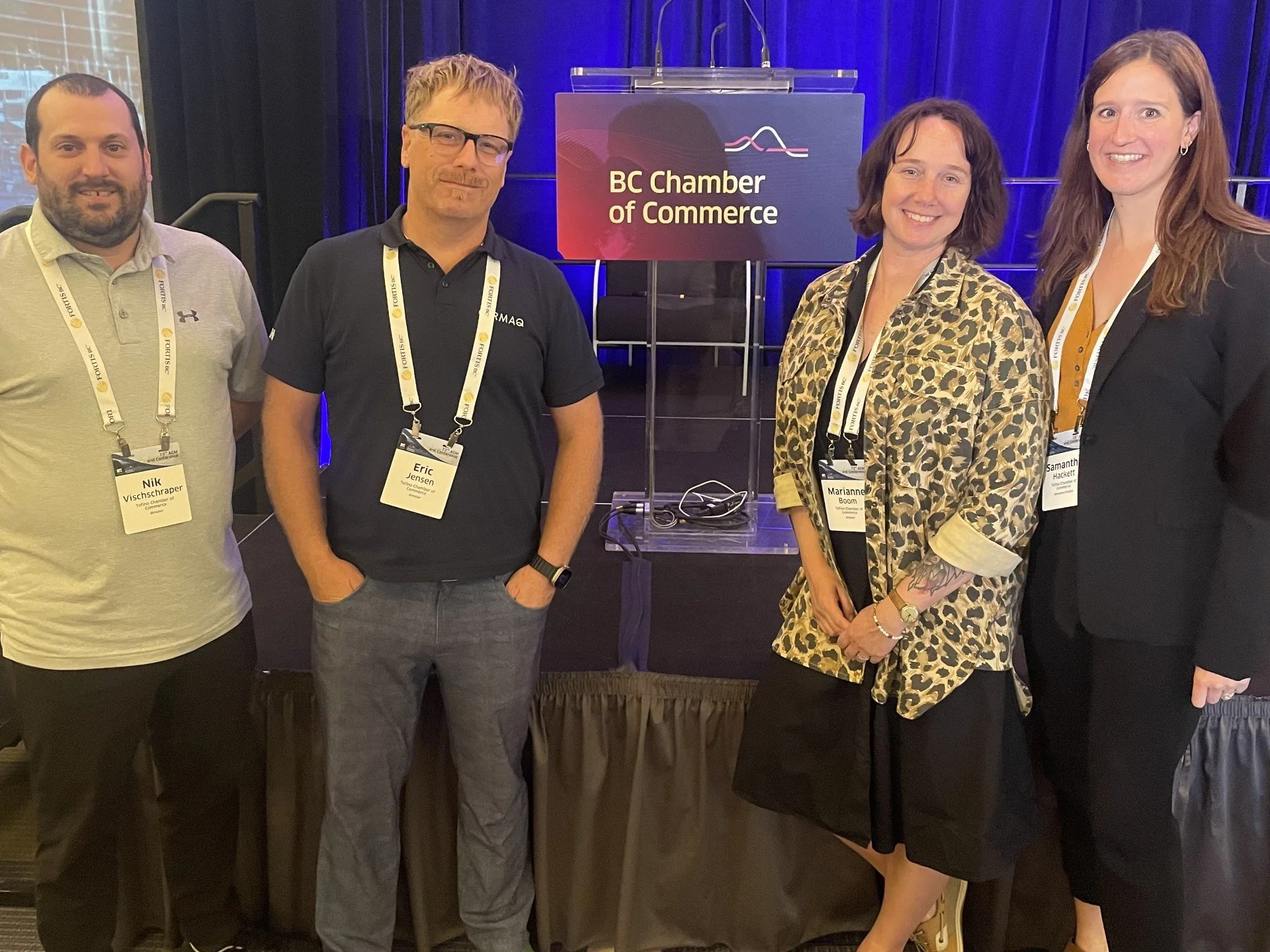 Board Members Nik Vischschraper, Eric Jensen, Marianne Boom, and Executive Director Samantha Hackett, at BC Chamber of Commerce AGM & Conference