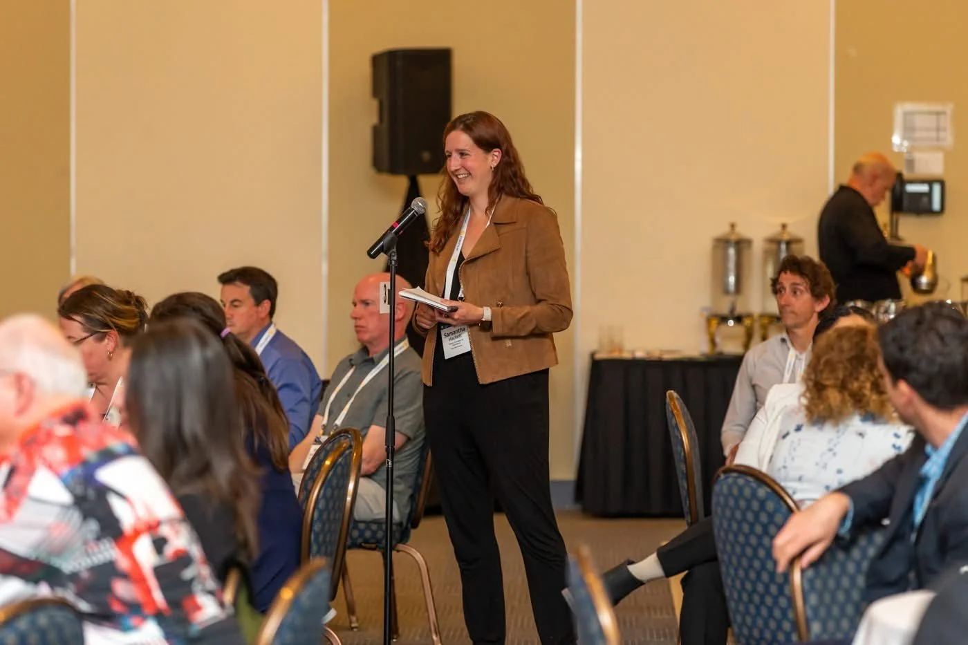 Samantha Hackett, Executive Director, advocating on the floor during the policy session on behalf of Tofino businesses