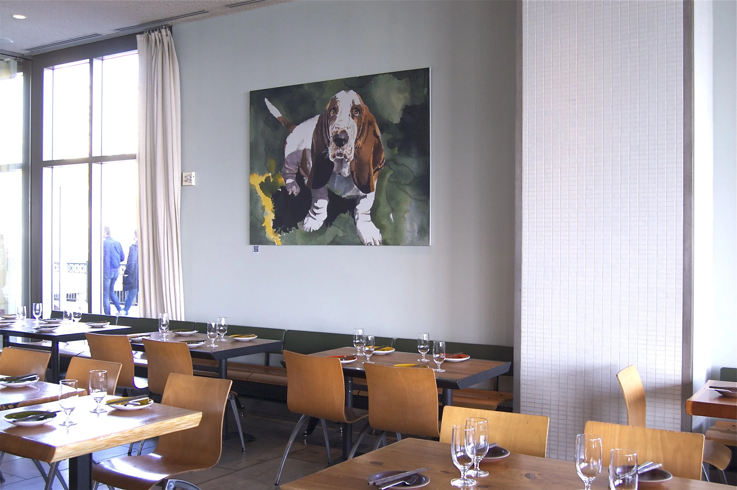 Boomer, 22" x 30", Watercolor, Slanted Door, Embarcadero, San Francisco