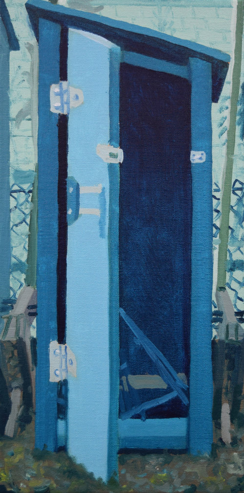 garden shed, line street: oil on canvas, 18x9 inches, 2017