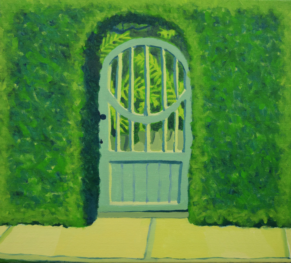 tradd st. gate: oil on canvas, 18x20 inches, 2017