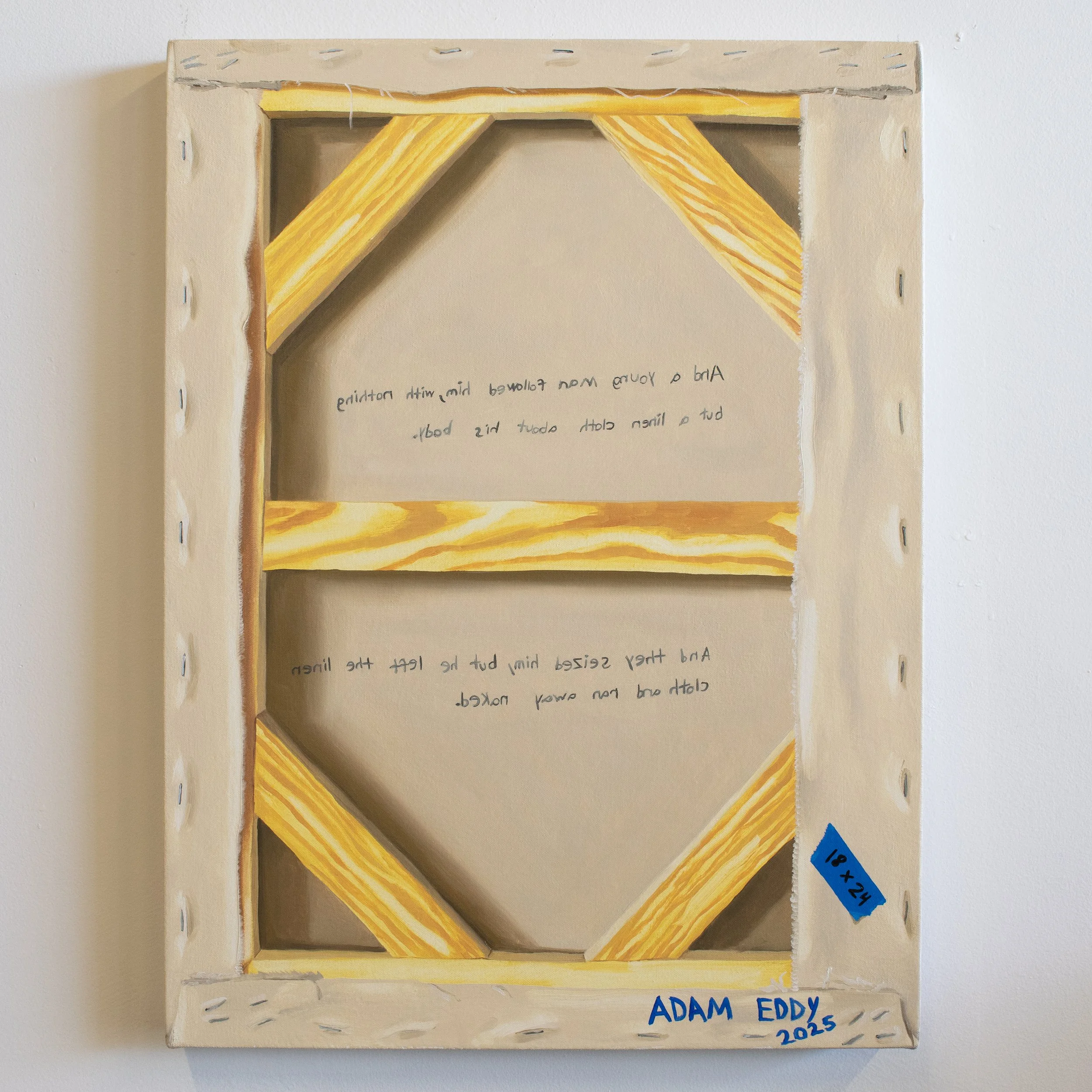a young man flees (reverse side of a canvas with mirror script)