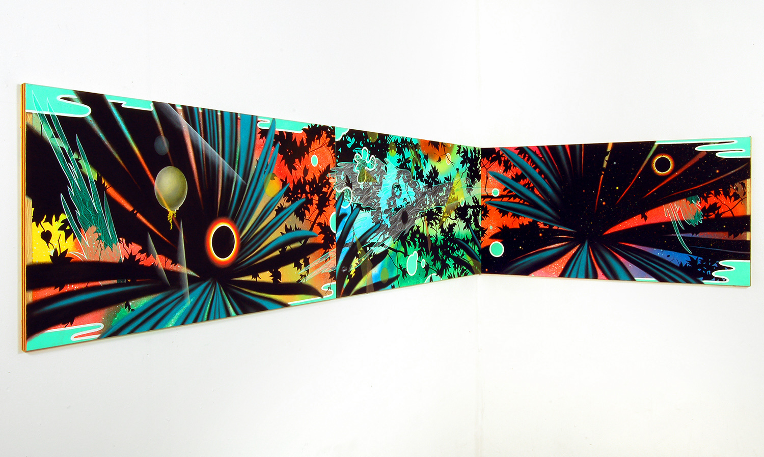 Gateway Triptych (Corner Painting Commission) , Oil on acrylic over polymer & canvas, 144 in. x 24 in. Private Collection (New York, NY)
