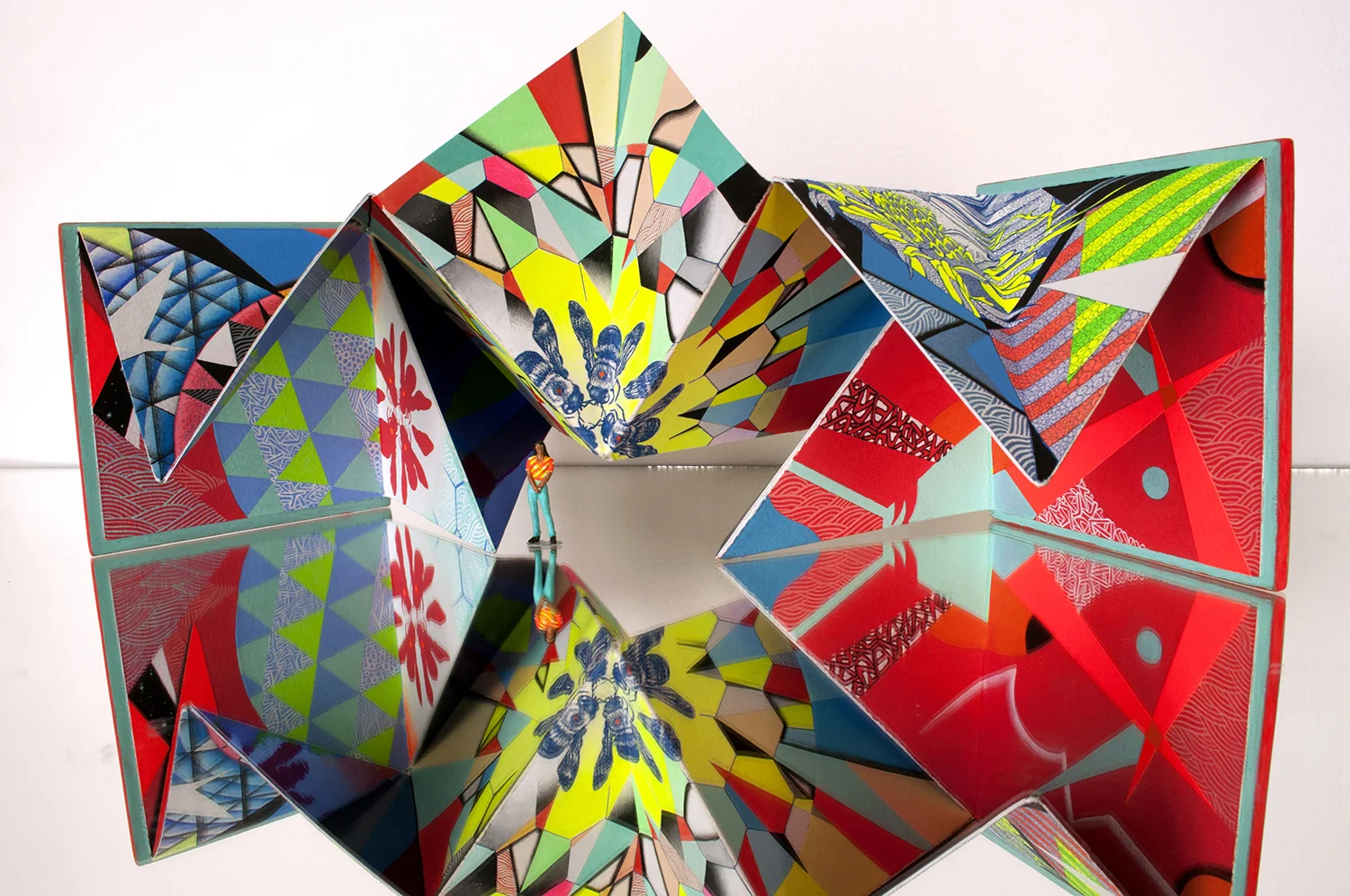 Praiadise Origami Accordion Book Sculpture , Mixed media on paper & wood, Approx. 17 in. x 8 in. x 8 in. Original artwork + multiples (edition of 10)