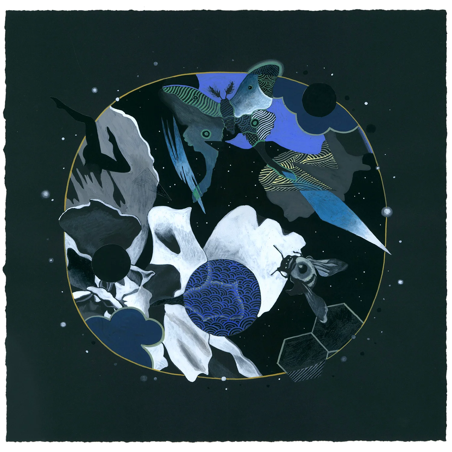 Nocturne Echo Garden , Gouache & acrylic on paper. Private Collection (San Diego, CA)