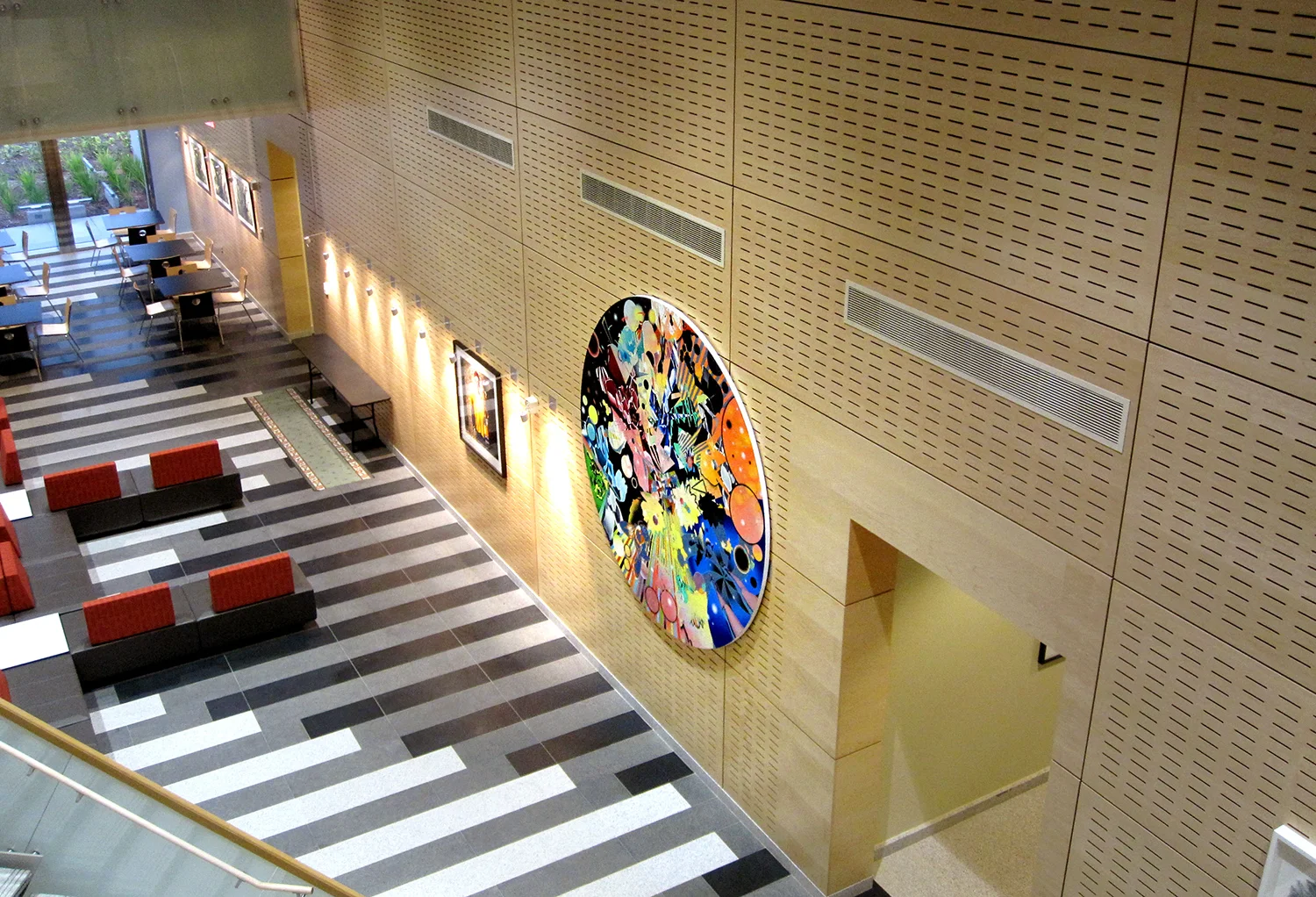 Splinternet/La Fantasia Tondo , Lobby installation view (aerial) at US Embassy Libreville, Gabon (Africa)
