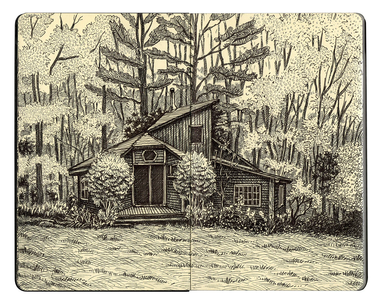 Northcountry Hideaway (Plein Air Sketch) , 10.25 in. x 8.25 in., Ink on paper, 2014