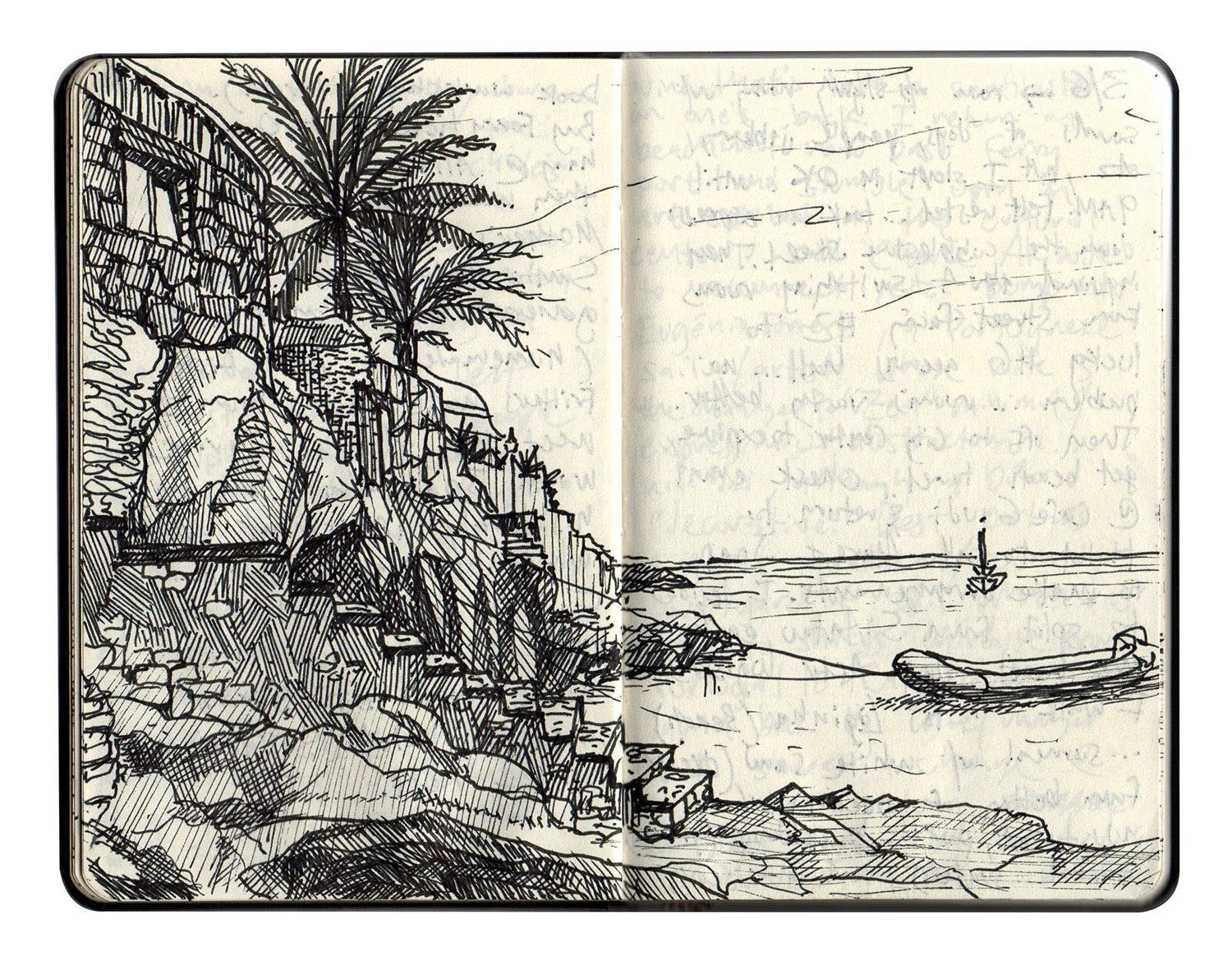 Cabo Verde: Tarafal Cove (Plein Air Sketch) , 7 in. x 5.5 in., Ink on paper, 2014. ( See more from the iSolAIR Program )