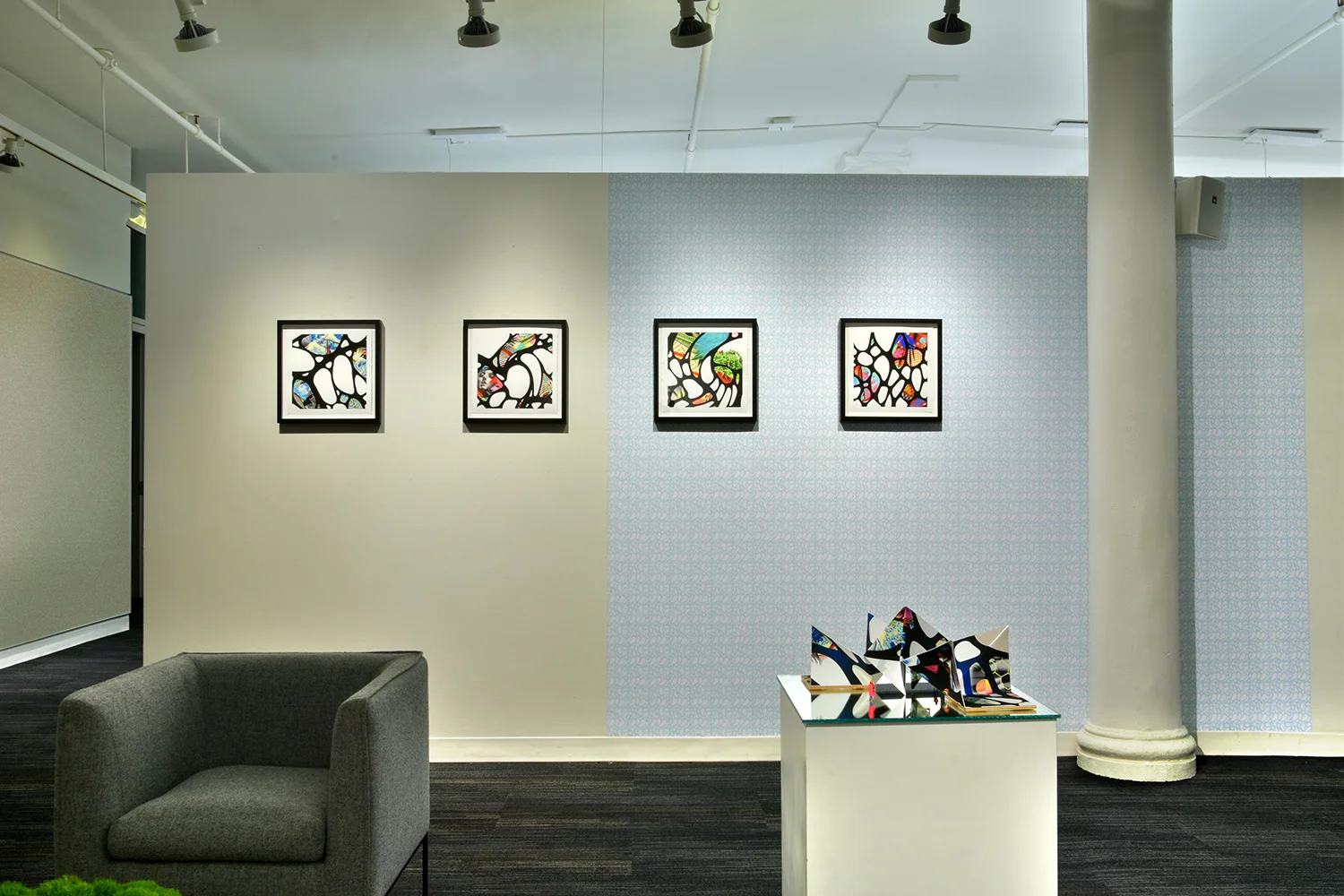 Peter D. Gerakaris: Ventana - Installation View at FXFOWLE , Paintings, works on paper, origami sculpture, & custom wallpaper. Co-Curated by Deborah Davis & READart. FXFOWLE Gallery (New York, NY). Click here to view individual artworks in the VENTANA Series
