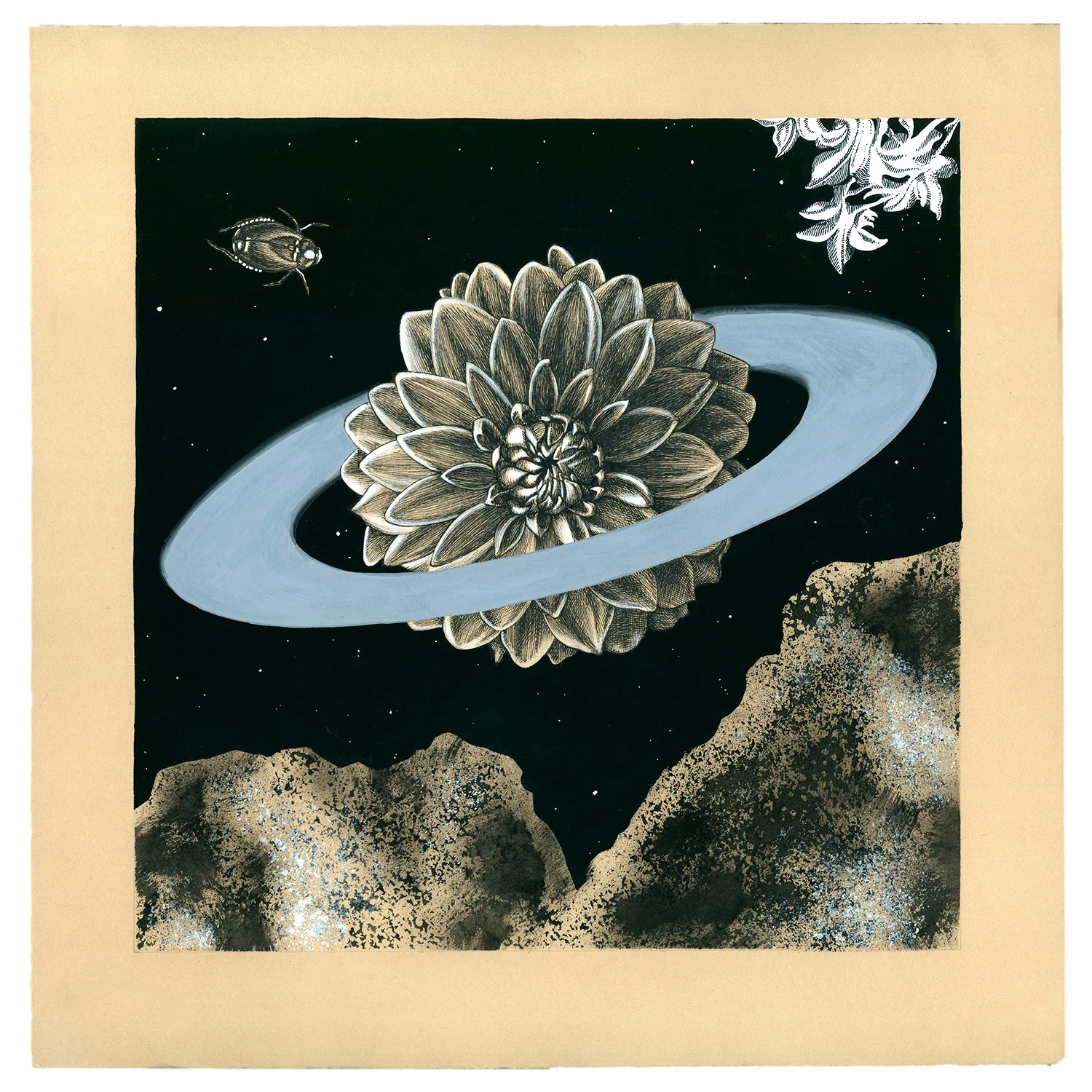 Ring of Dahlia , Gouache, ink, & watercolor on paper. Waskowmium Permanent Collection (Burlington, VT)