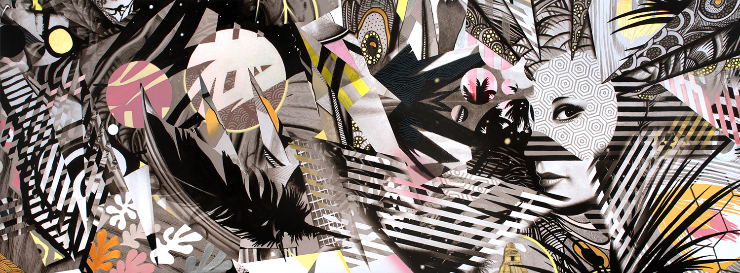 Tropicália: Peacock Opera Dream , 114 in. x 42 in., Site-specific painting w/ acrylic & mixed media on canvas, Commissioned for private collection (Manhattan, NY)