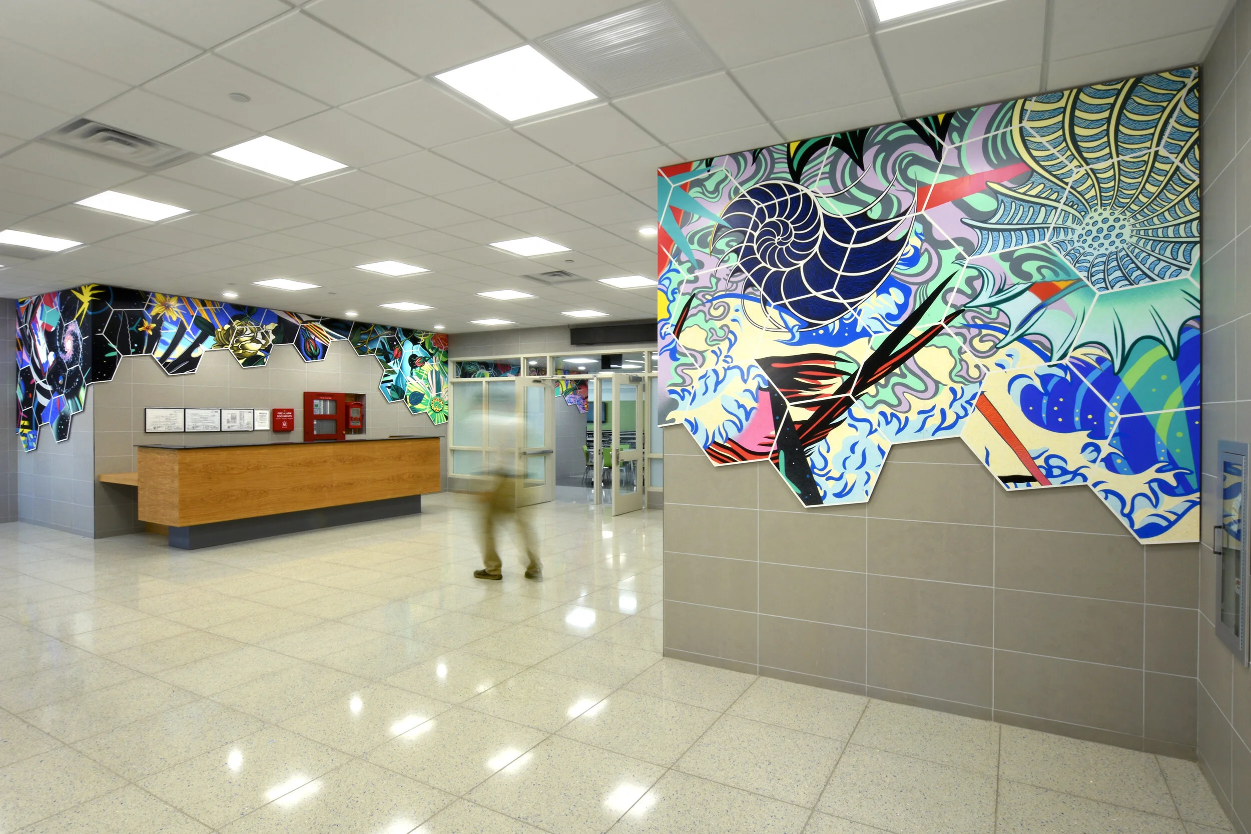 COSMIC BRIDGE - Lobby entrance perspective from right side w/ “Nautilus” vignette in foreground