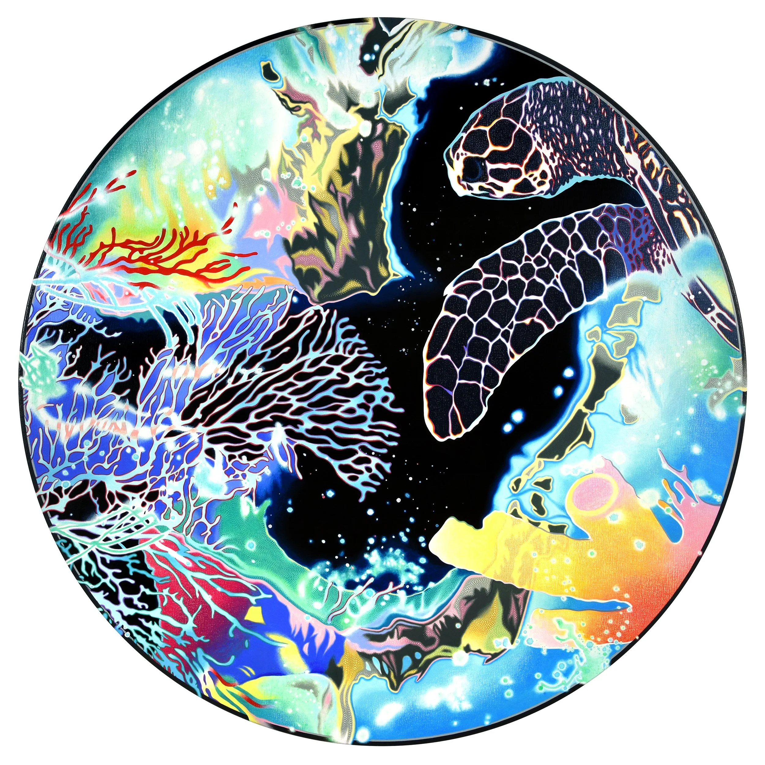 Turtle Oculus Tondo , 48 in. diameter, Acrylic on canvas over panel. 2025