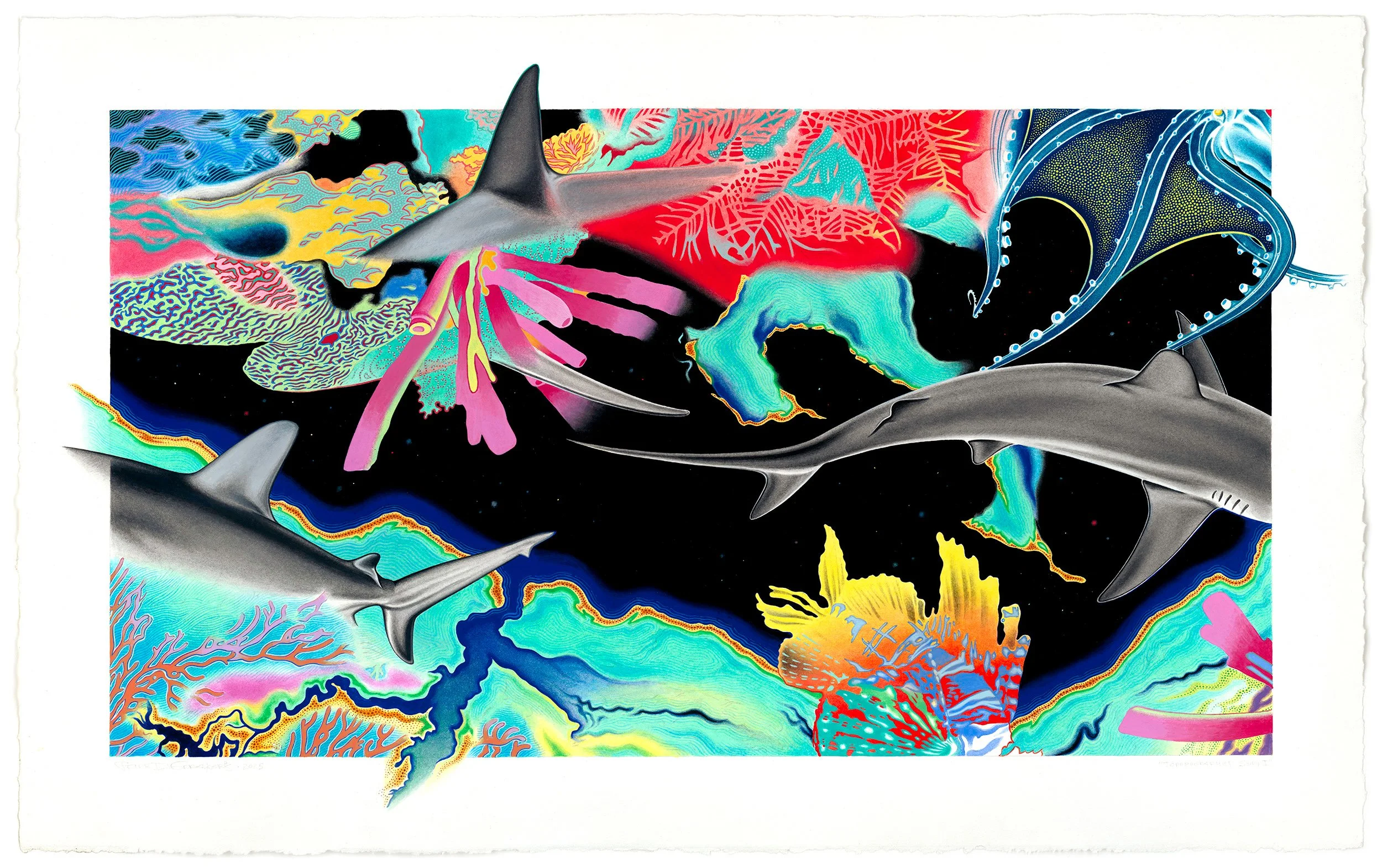 Topographies Study I - Gouache & acrylic on Stonehenge paper, 27.75" x 17.25”, 2025. Preparatory painting for large-scale, site-specific wall mural. Collection of the Artist
