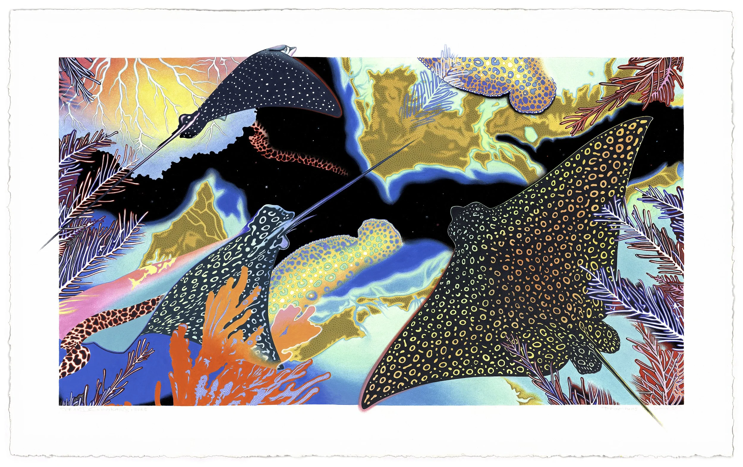   Topographies Study II  - Gouache &amp; acrylic on Stonehenge paper, 27.75" x 17.25”, 2025. Preparatory painting for larger tondo painting &amp; site-specific wall mural concept. Collection of the Artist 