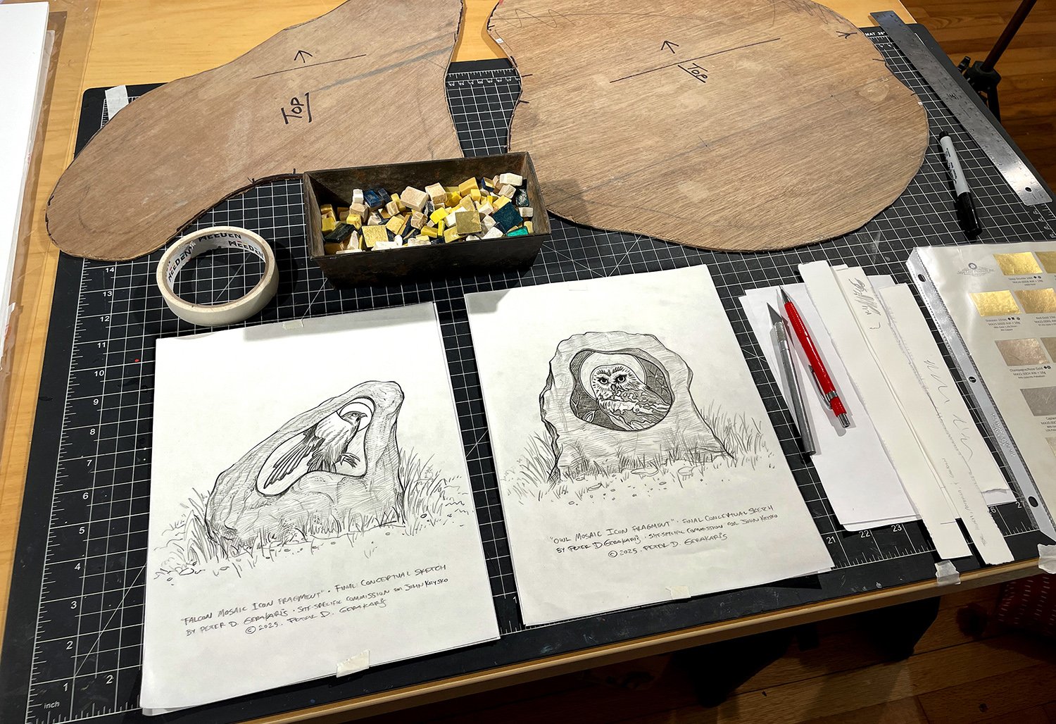   Preparatory sketches &amp; materials in Artist’s studio   