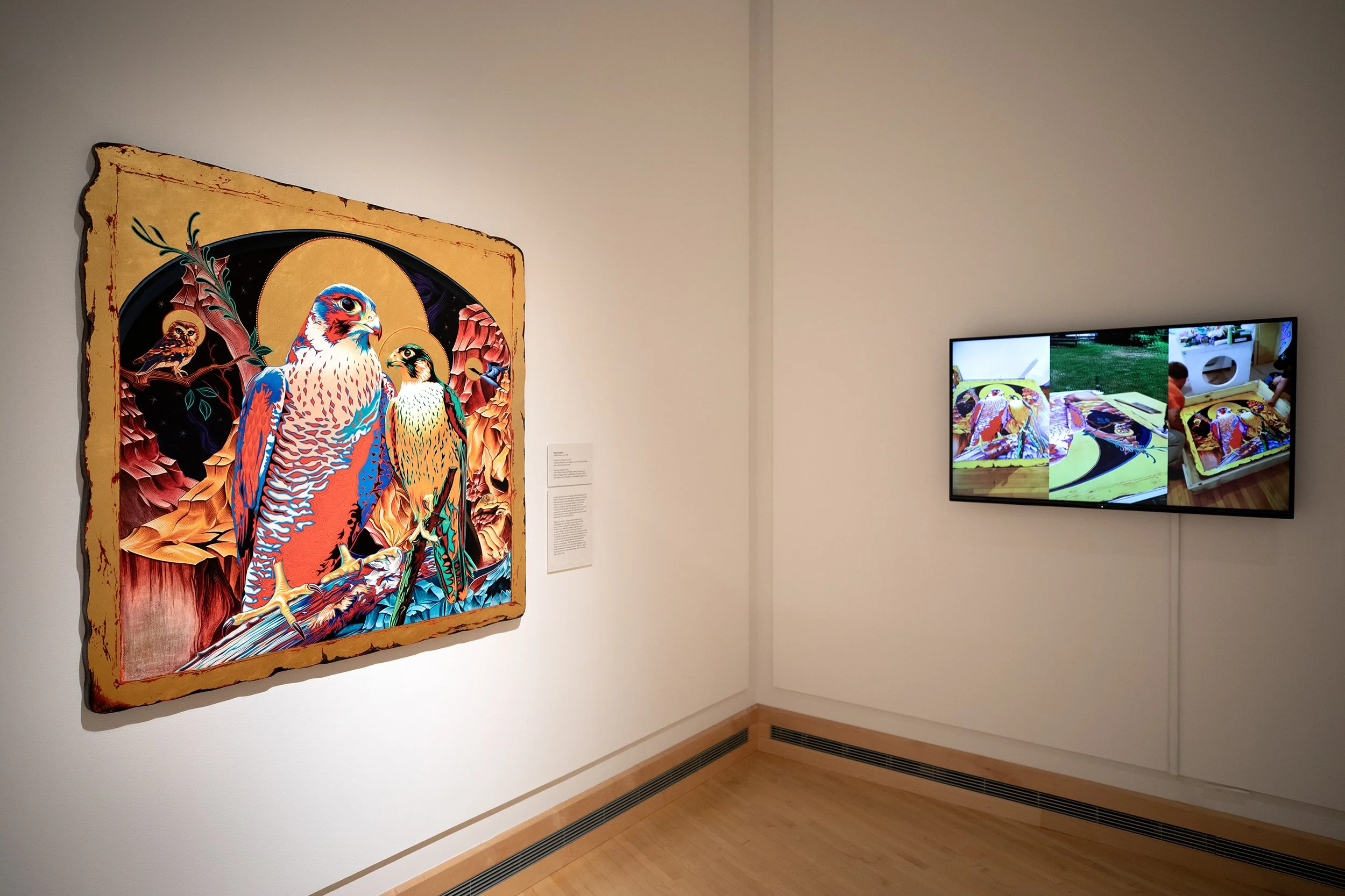   Peregrine Icon (28.5lb Reprise)  —  Partial Installation View from “   Reimagining Reverence   ” at Taubman Museum  (Roanoke, VA). 2026. Gift of Hilary Wood and Heather Wood, in memory of Blair and Peggy Wood. Completed by the artist in 2026 with s