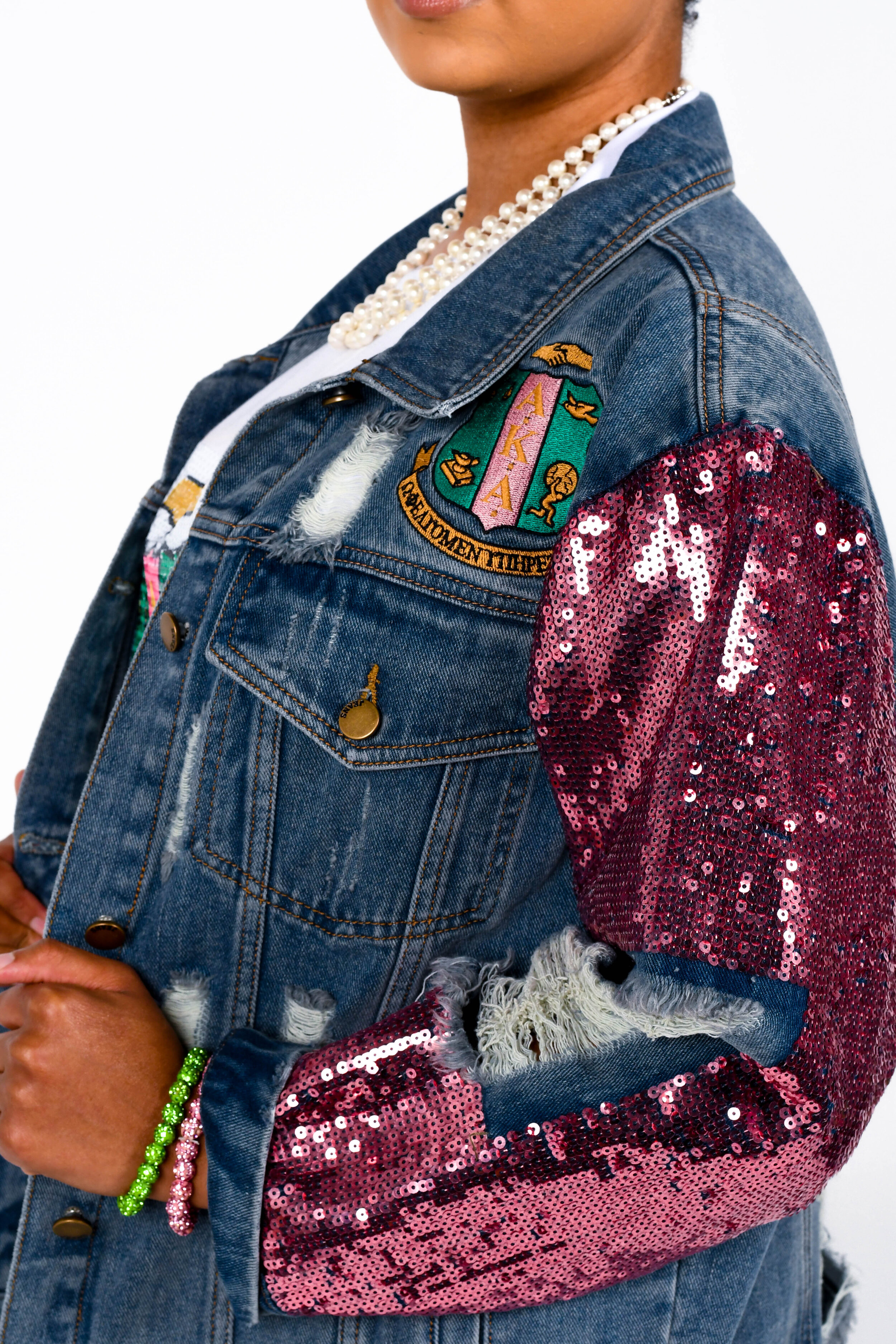 Denim Jacket with Sequin Star Patch Sleeves – SassyBelleWares